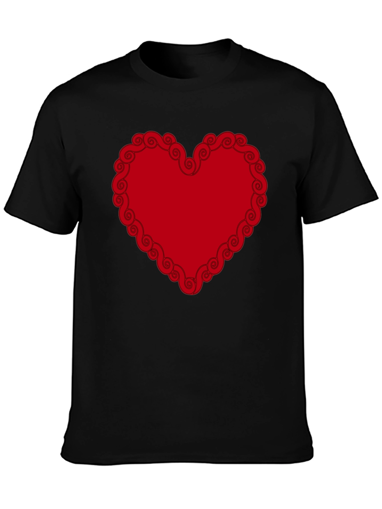 Red Heart Swirl Border Black T-Shirt