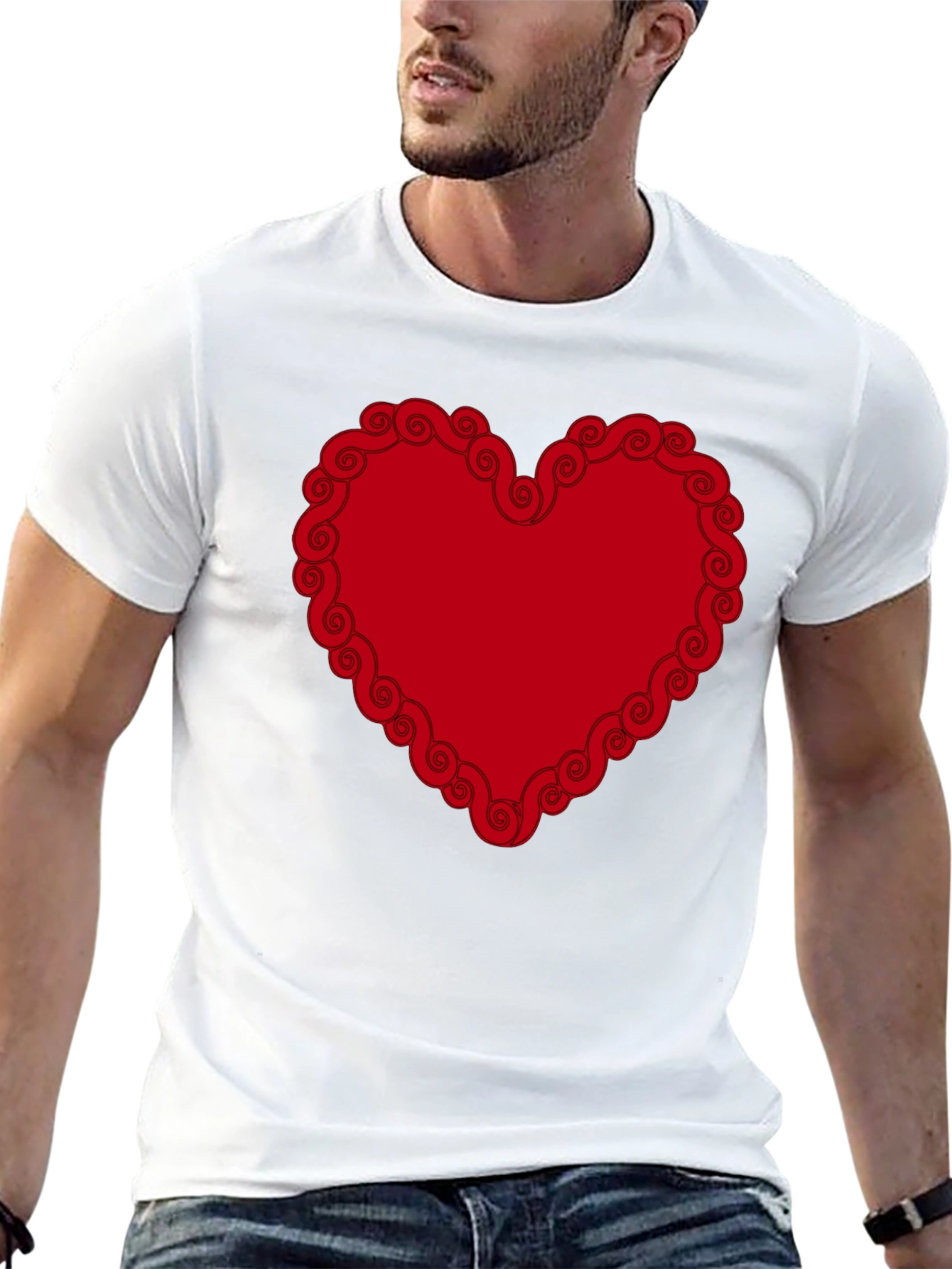 Red Heart Swirl Border Black T-Shirt