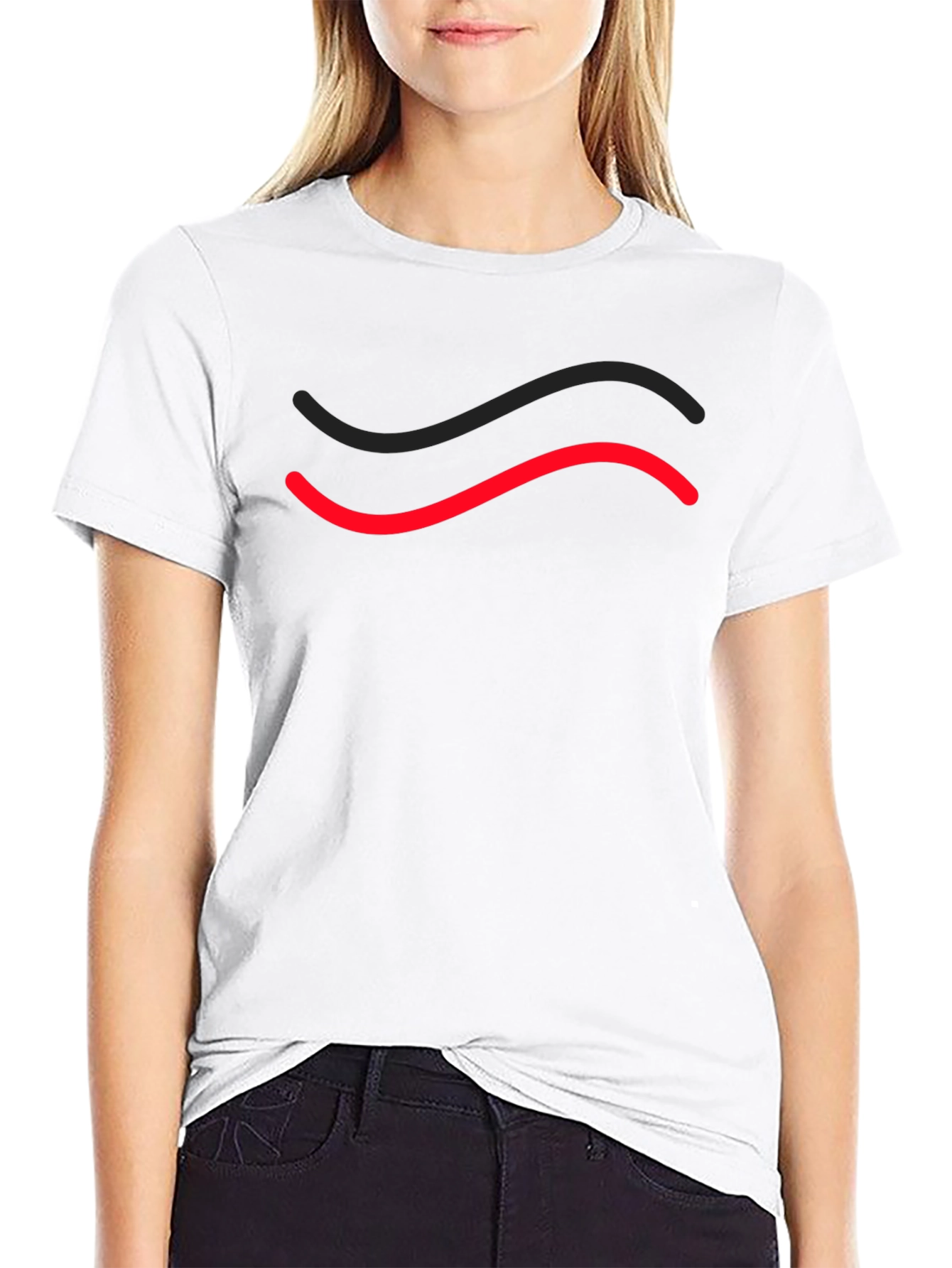 Mens Black T-Shirt with Red & Black Wave Design