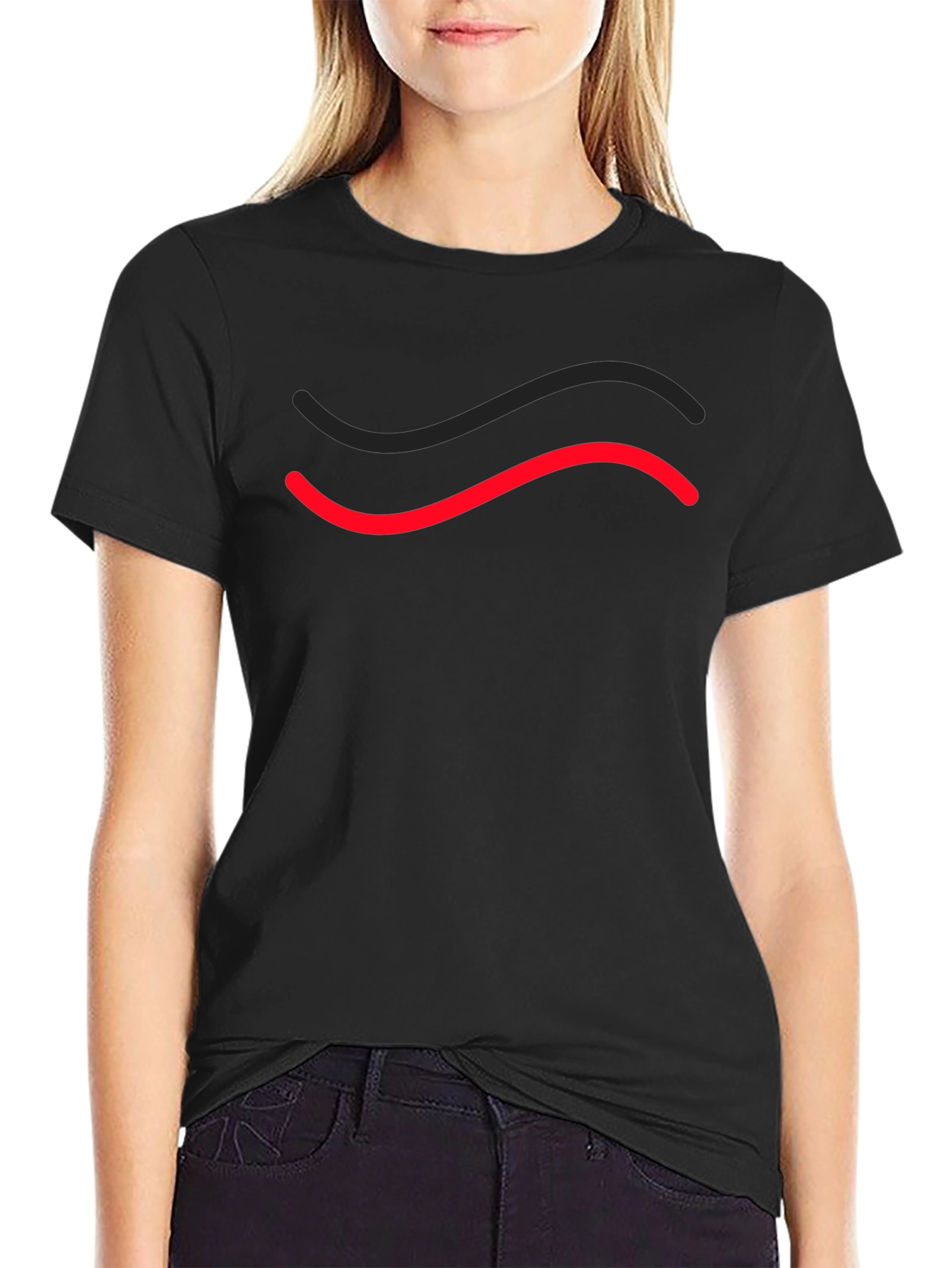 Mens Black T-Shirt with Red & Black Wave Design