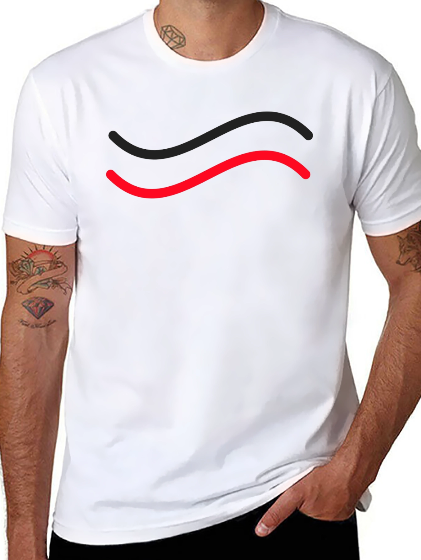 Mens Black T-Shirt with Red & Black Wave Design
