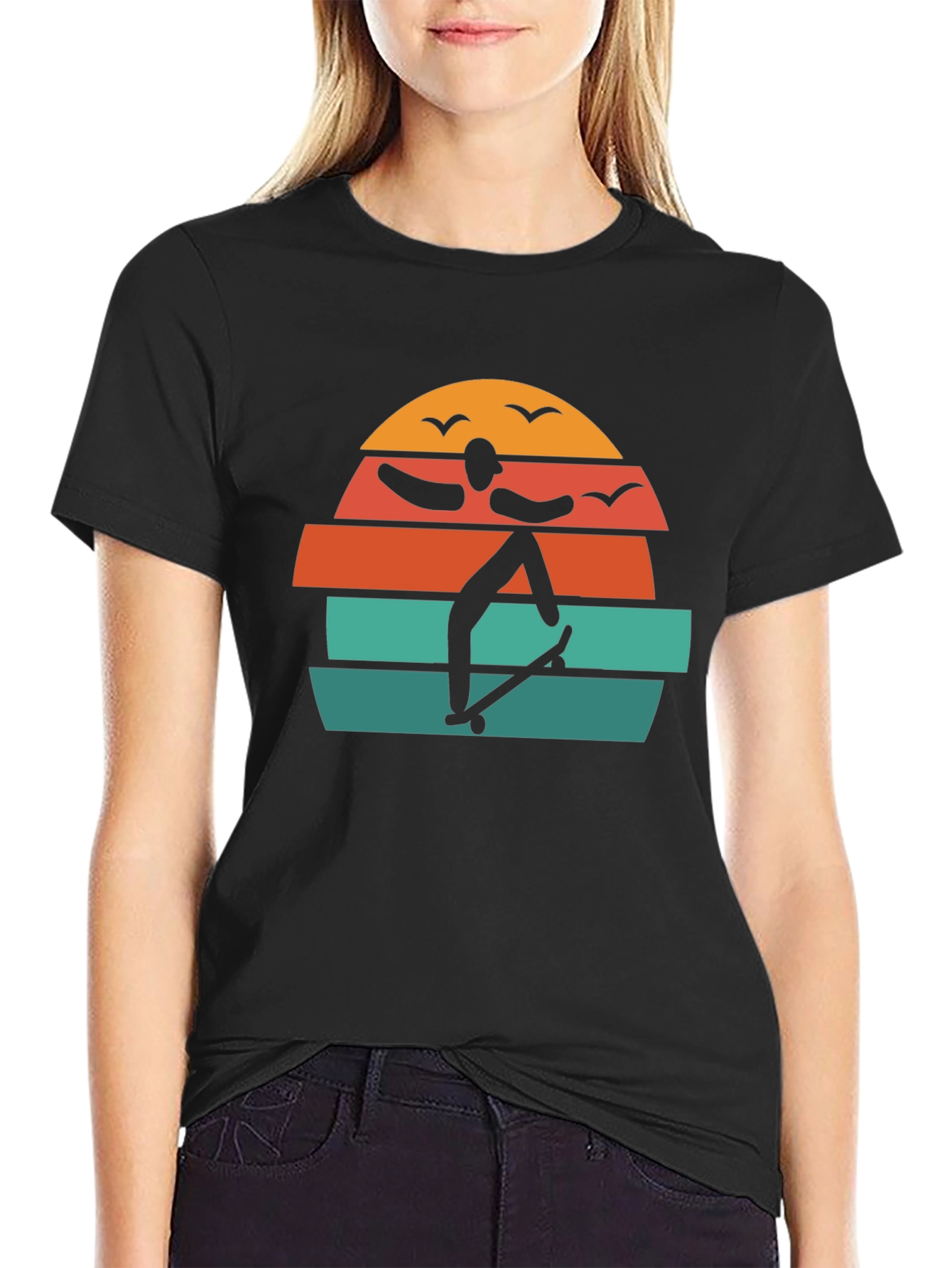 Retro Skateboarder Sunset Graphic Tee