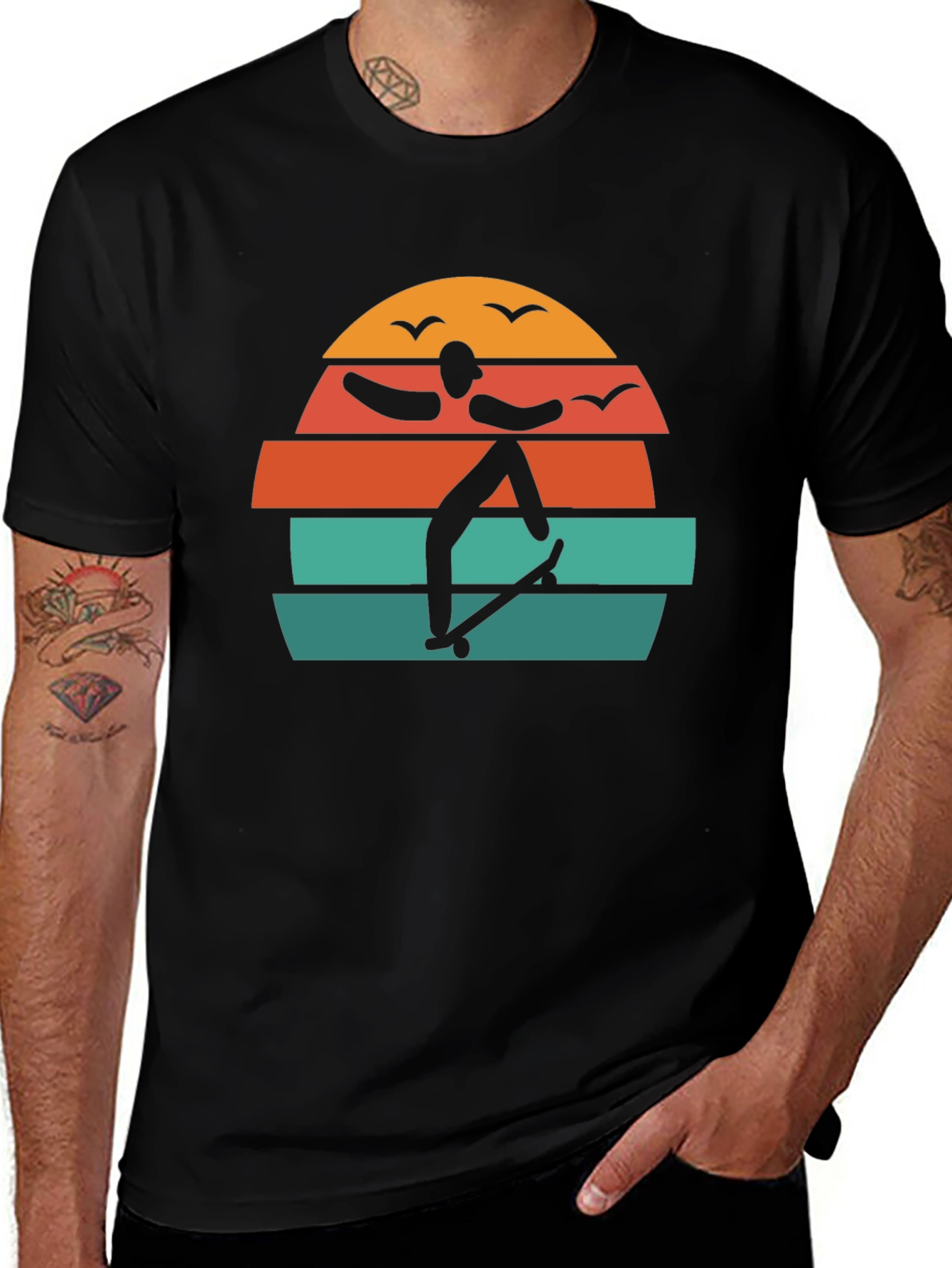 Retro Skateboarder Sunset Graphic Tee