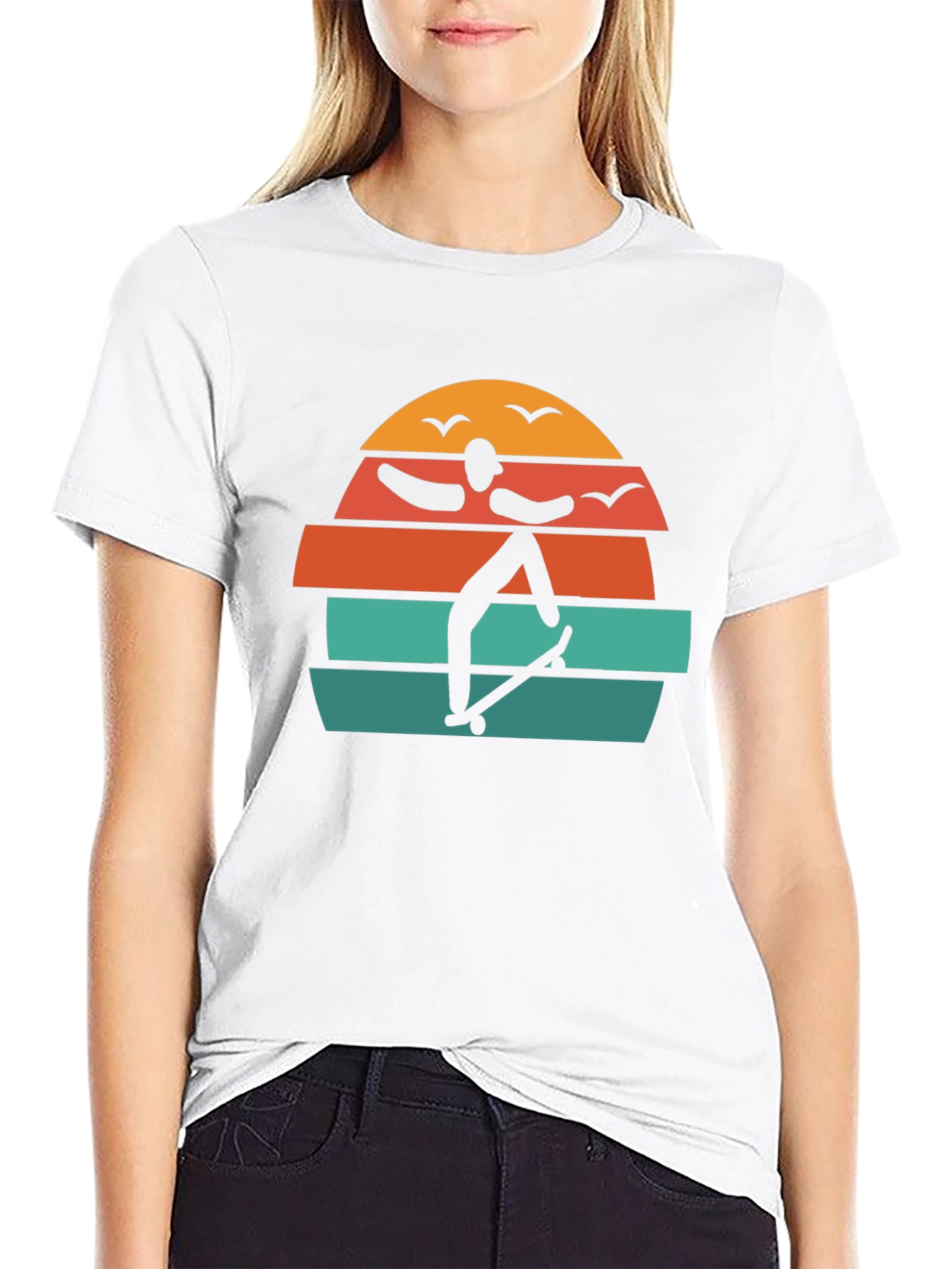 Retro Skateboarder Sunset Graphic Tee