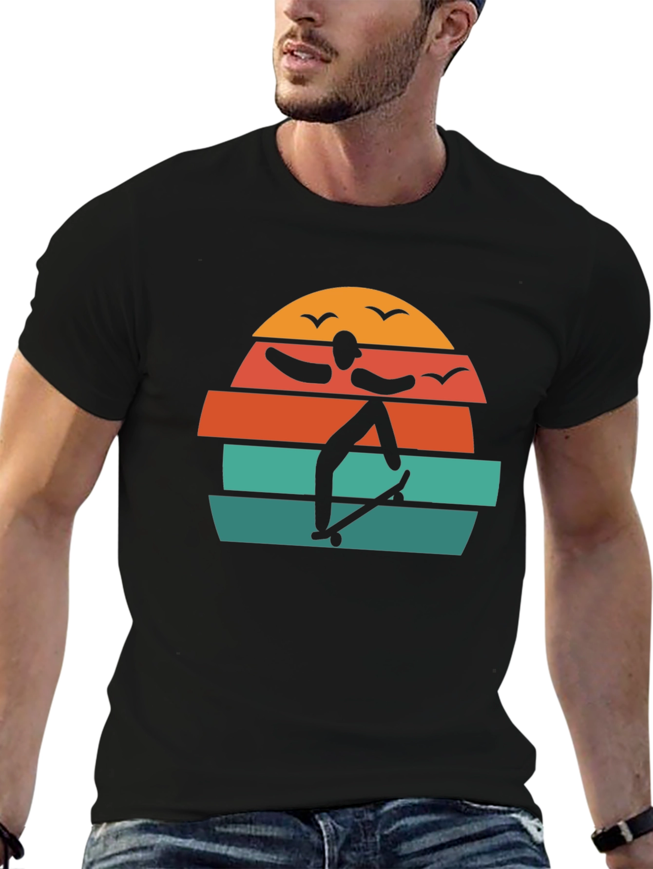 Retro Skateboarder Sunset Graphic Tee