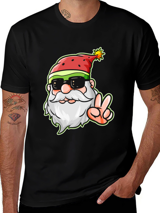 Cool Santa Peace Sign Black T-Shirt