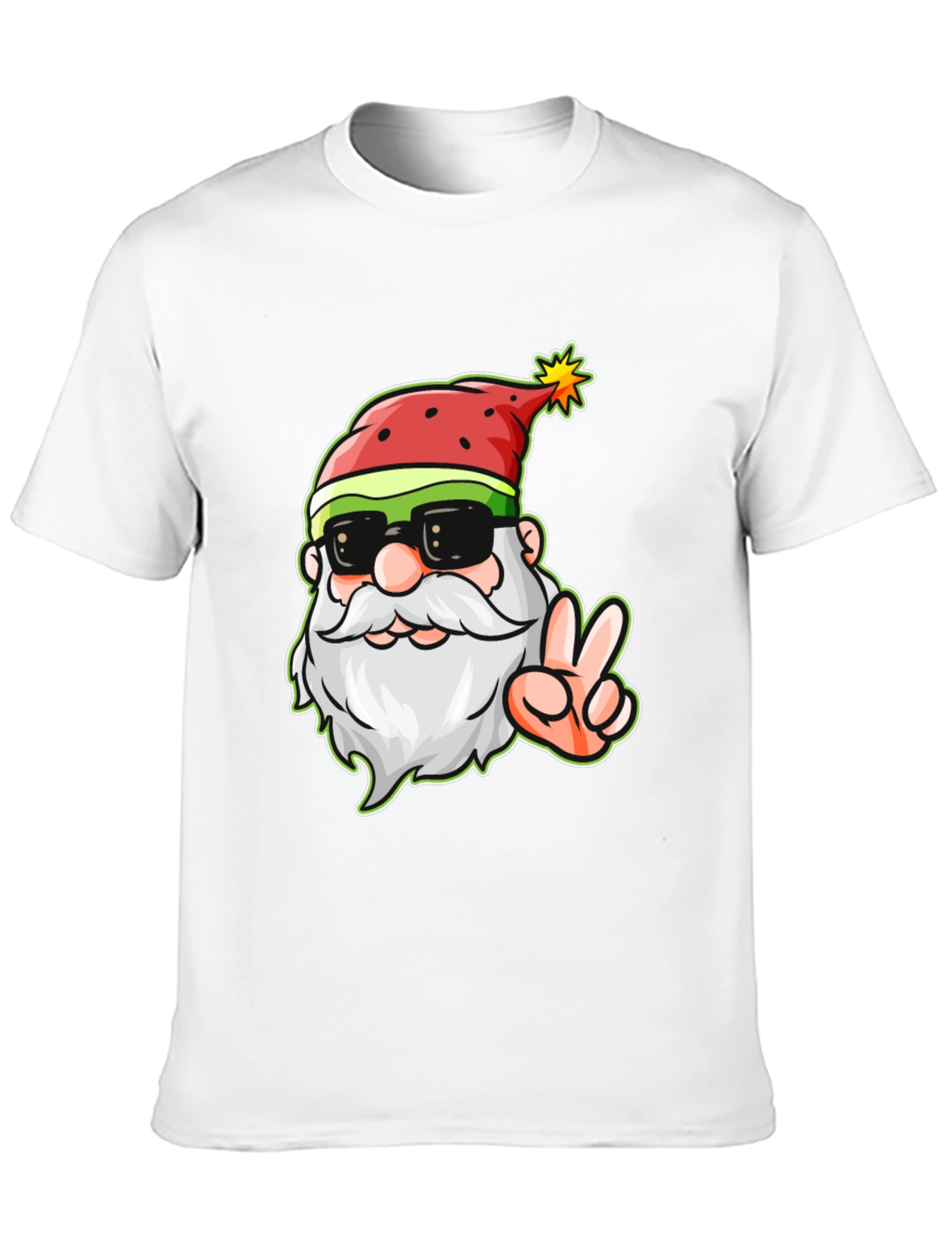 Cool Santa Peace Sign Black T-Shirt