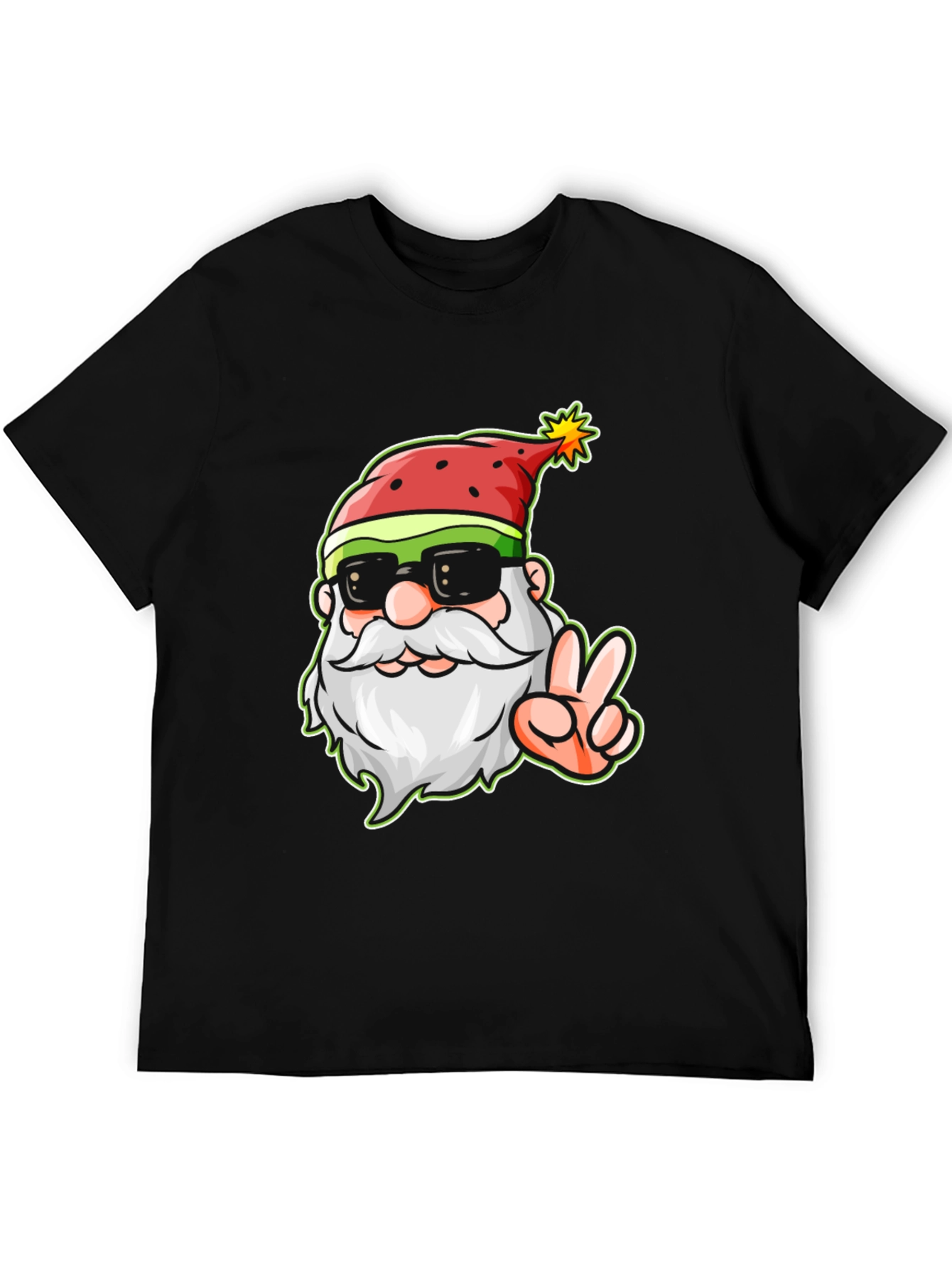 Cool Santa Peace Sign Black T-Shirt
