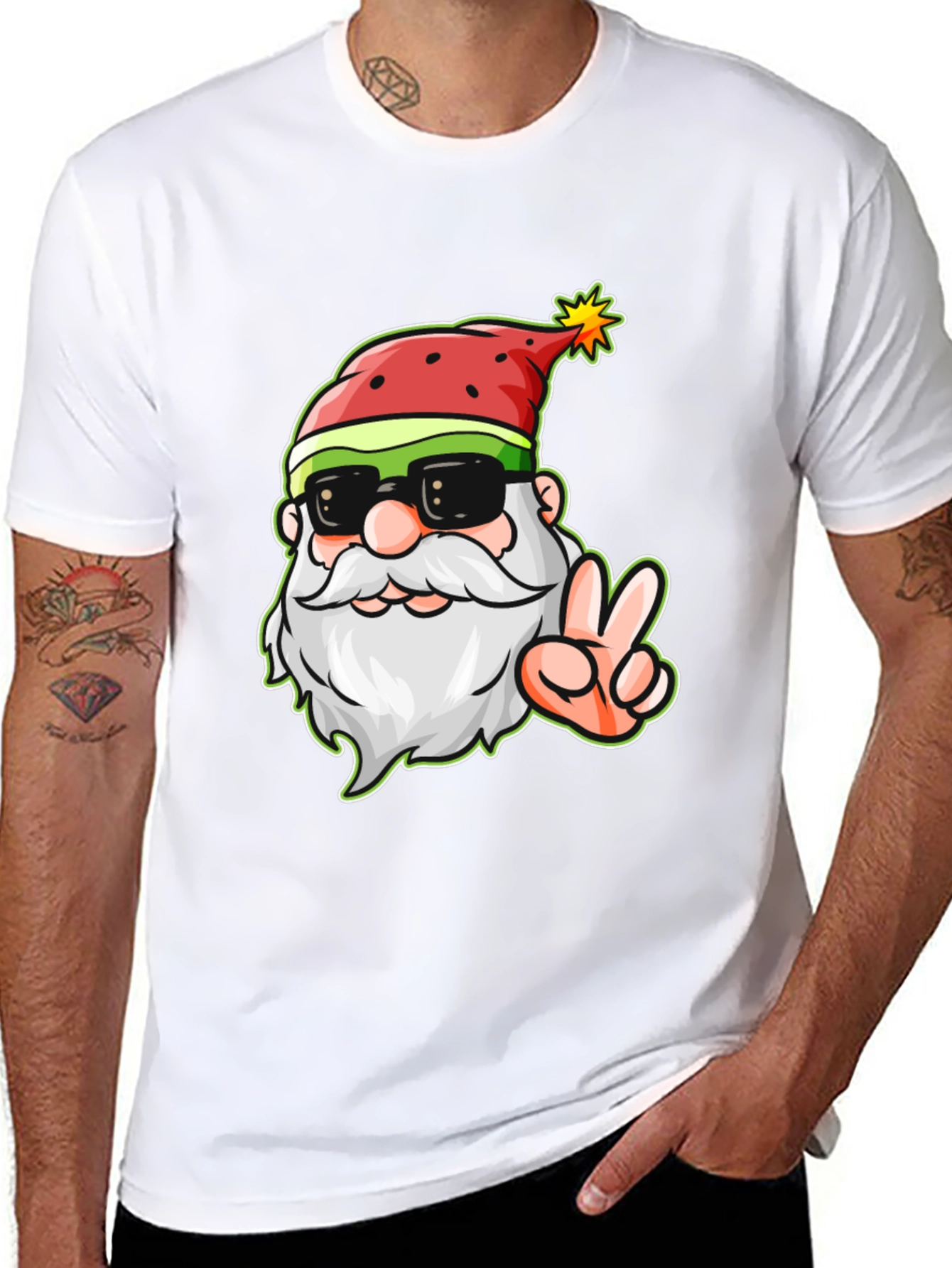 Cool Santa Peace Sign Black T-Shirt