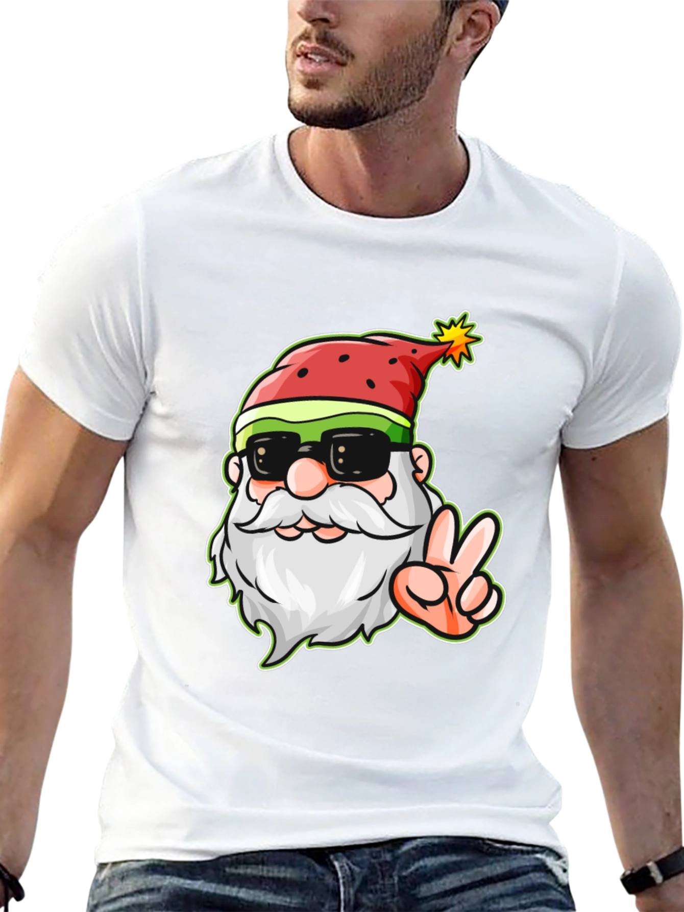 Cool Santa Peace Sign Black T-Shirt