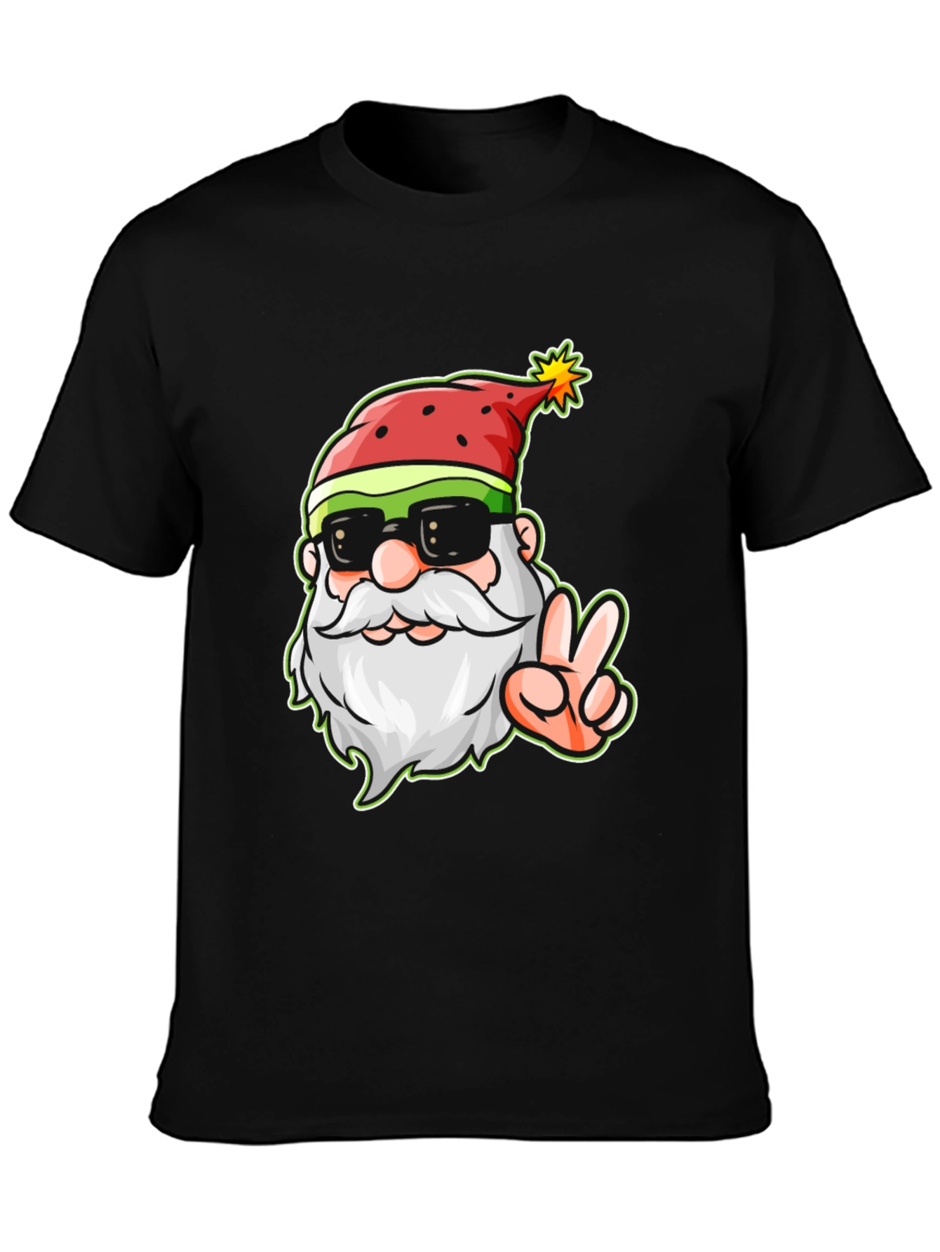 Cool Santa Peace Sign Black T-Shirt
