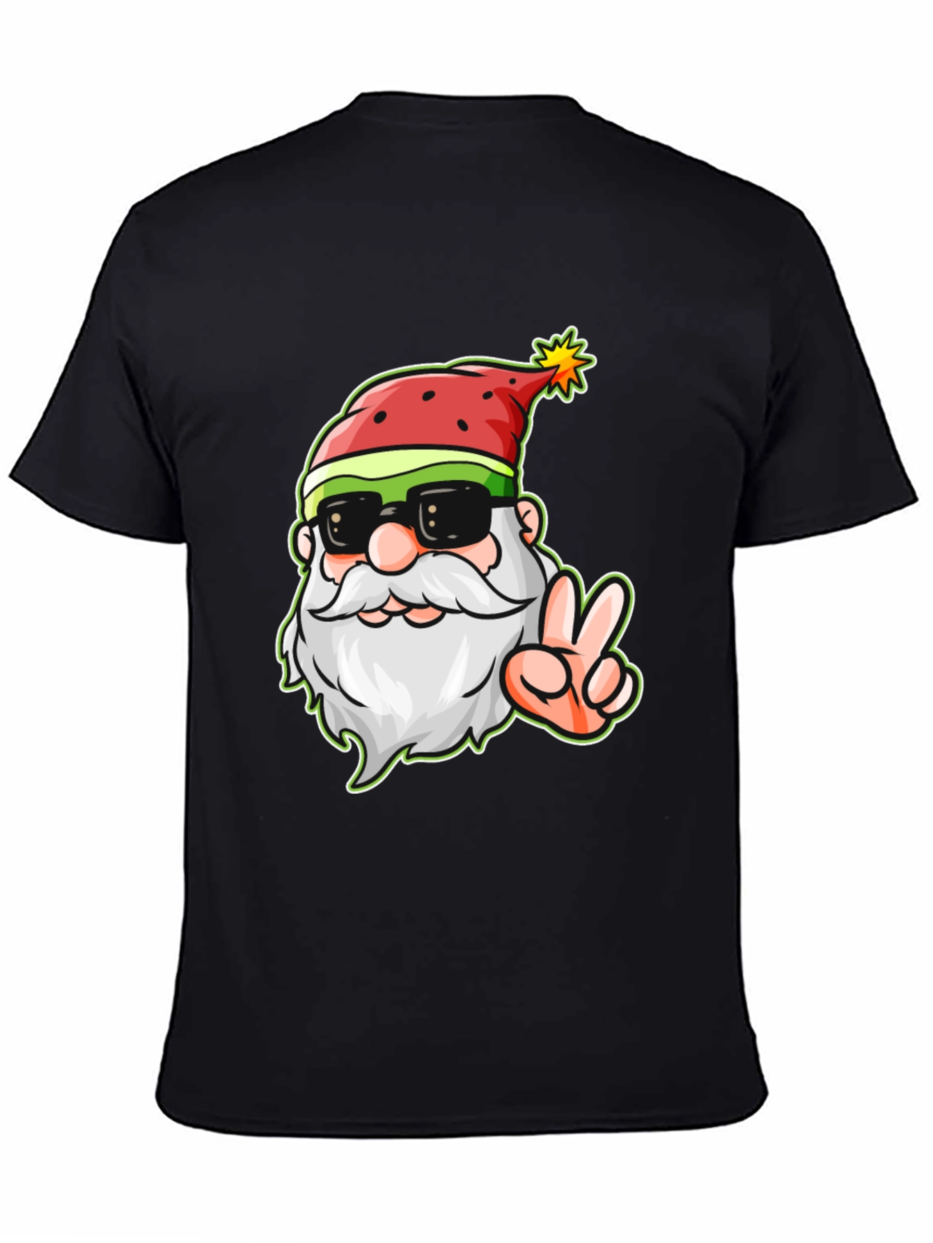 Cool Santa Peace Sign Black T-Shirt
