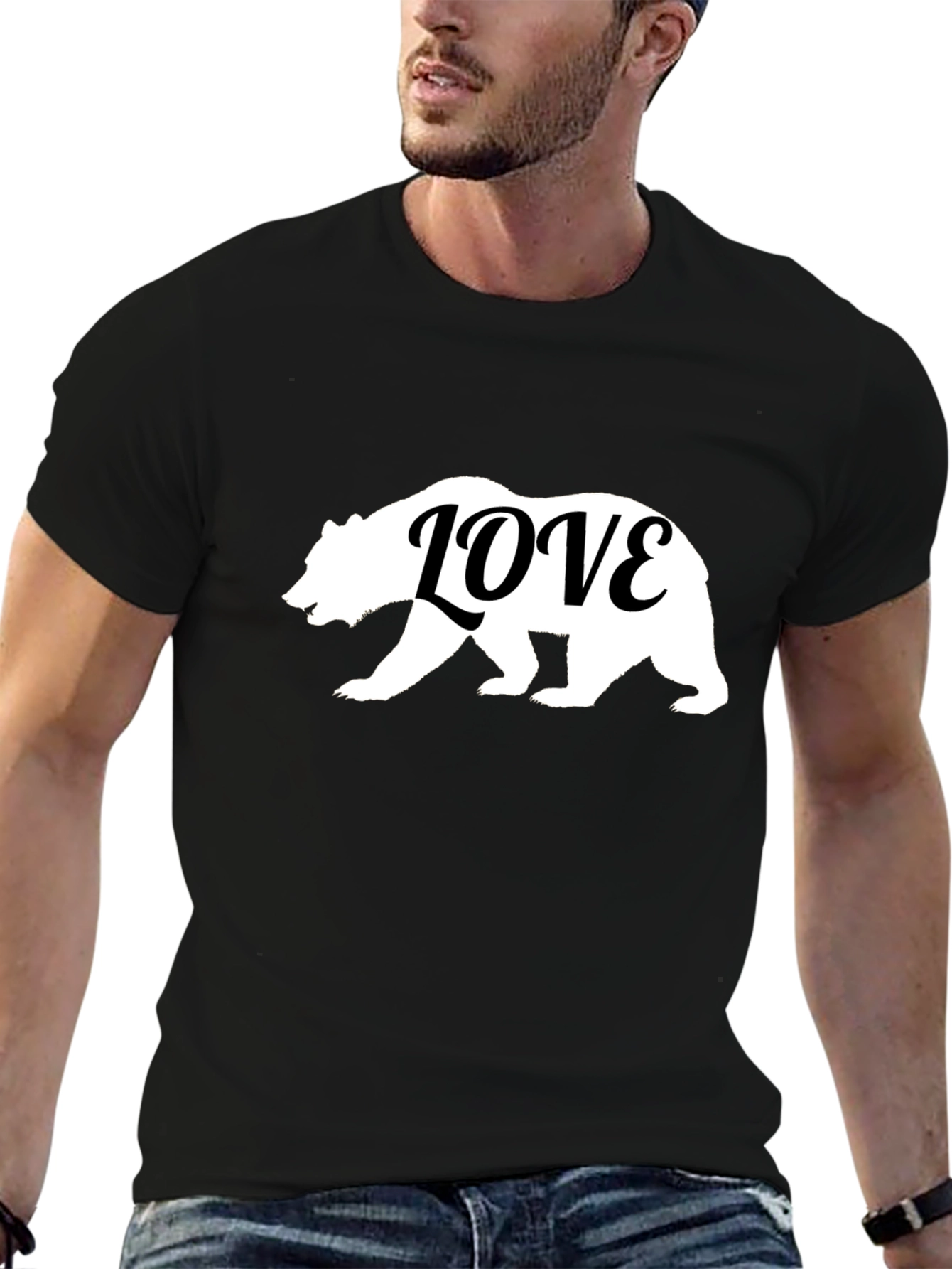 Bear Love Graphic Tee - Black Cotton T-Shirt