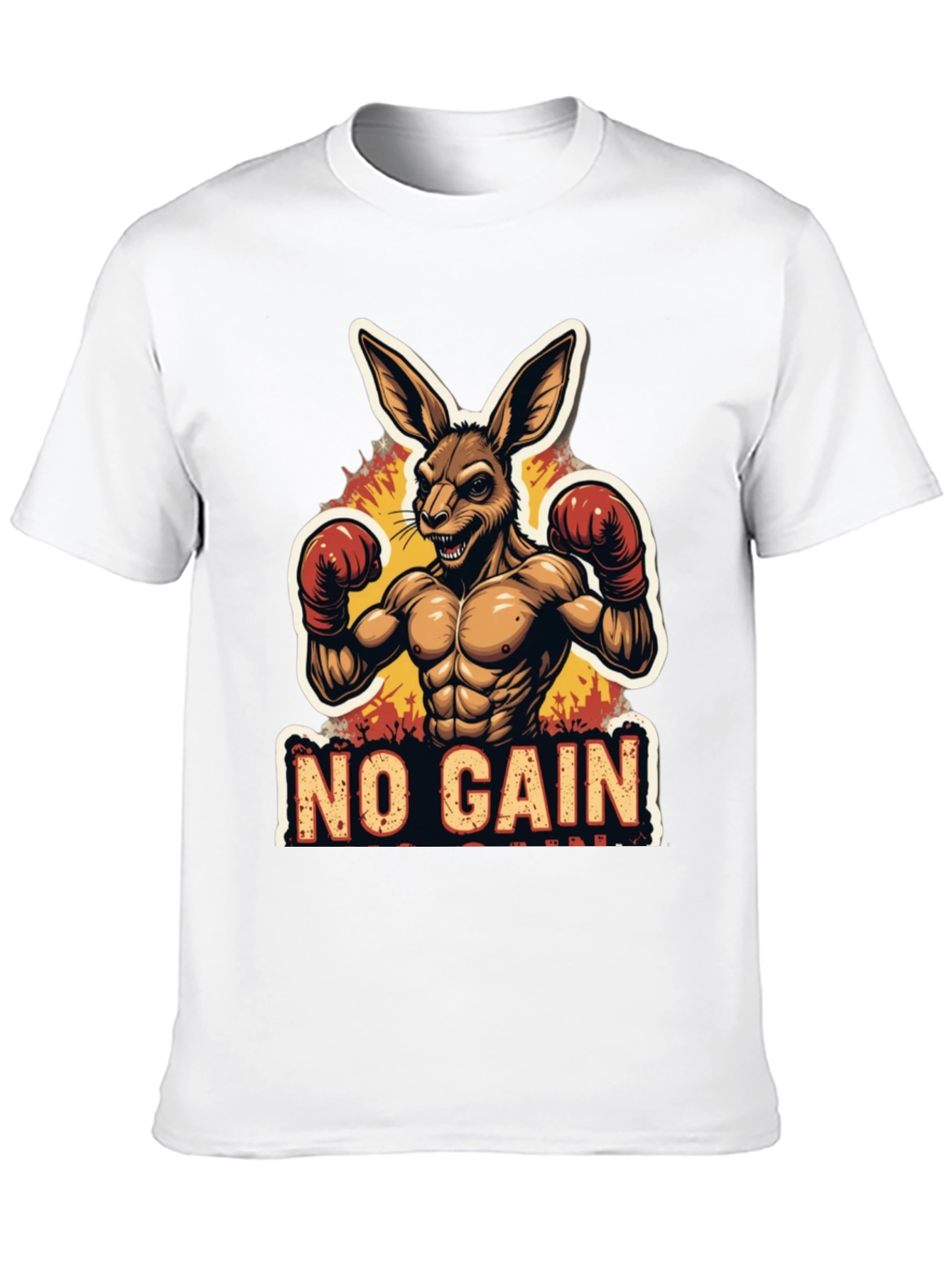 No Gain T-Shirt Kangaroo Boxer Design Black Tee