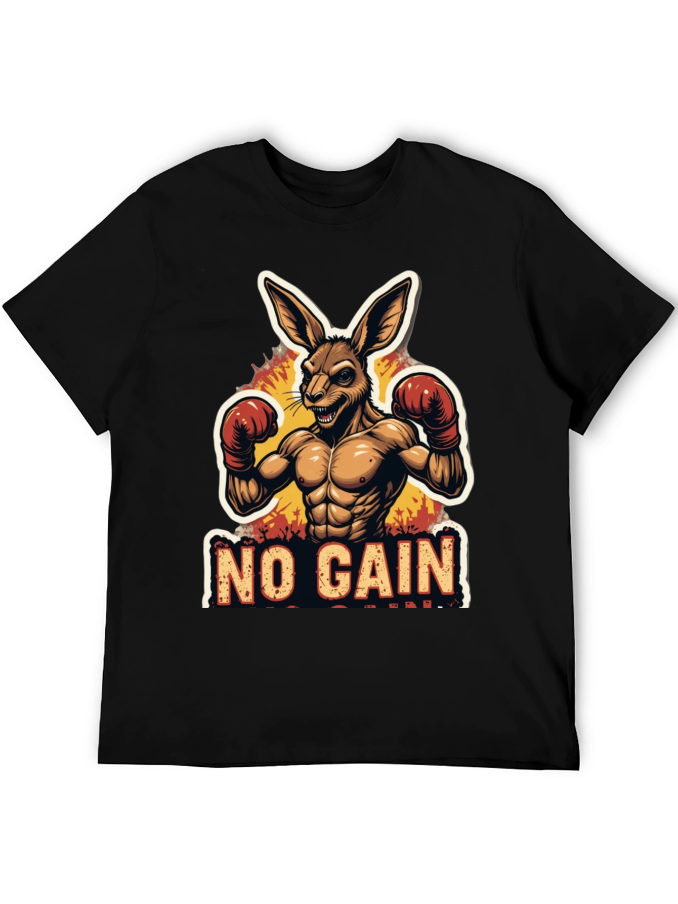 No Gain T-Shirt Kangaroo Boxer Design Black Tee