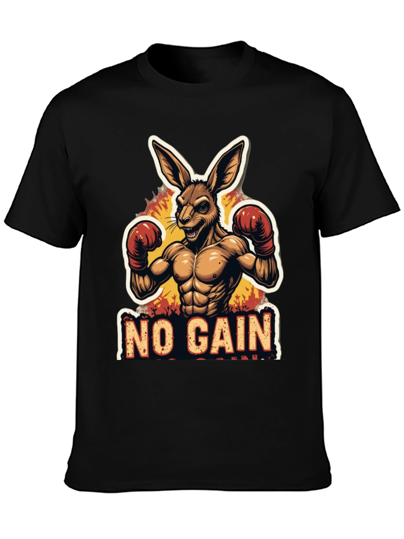 No Gain T-Shirt Kangaroo Boxer Design Black Tee