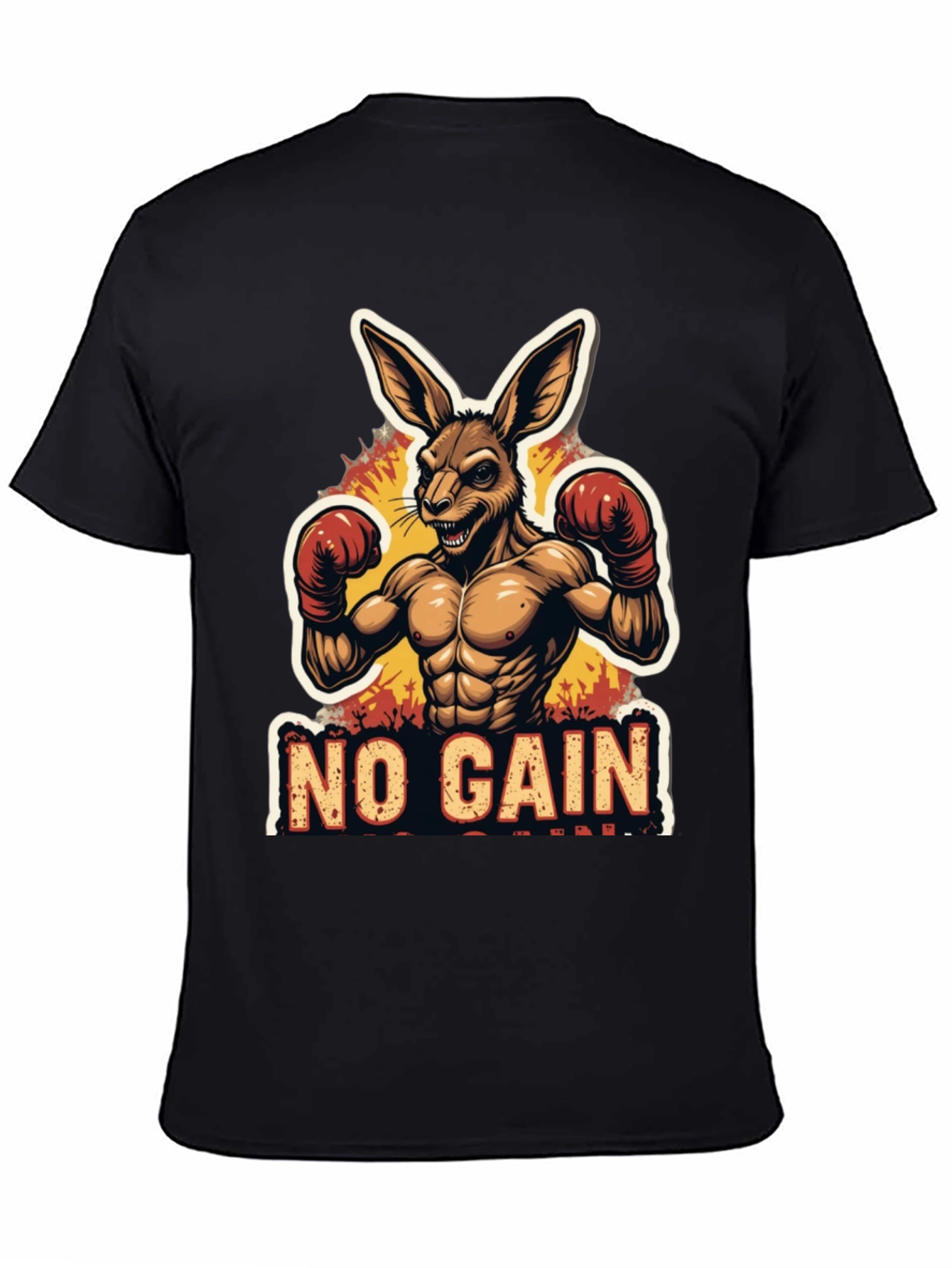 No Gain T-Shirt Kangaroo Boxer Design Black Tee