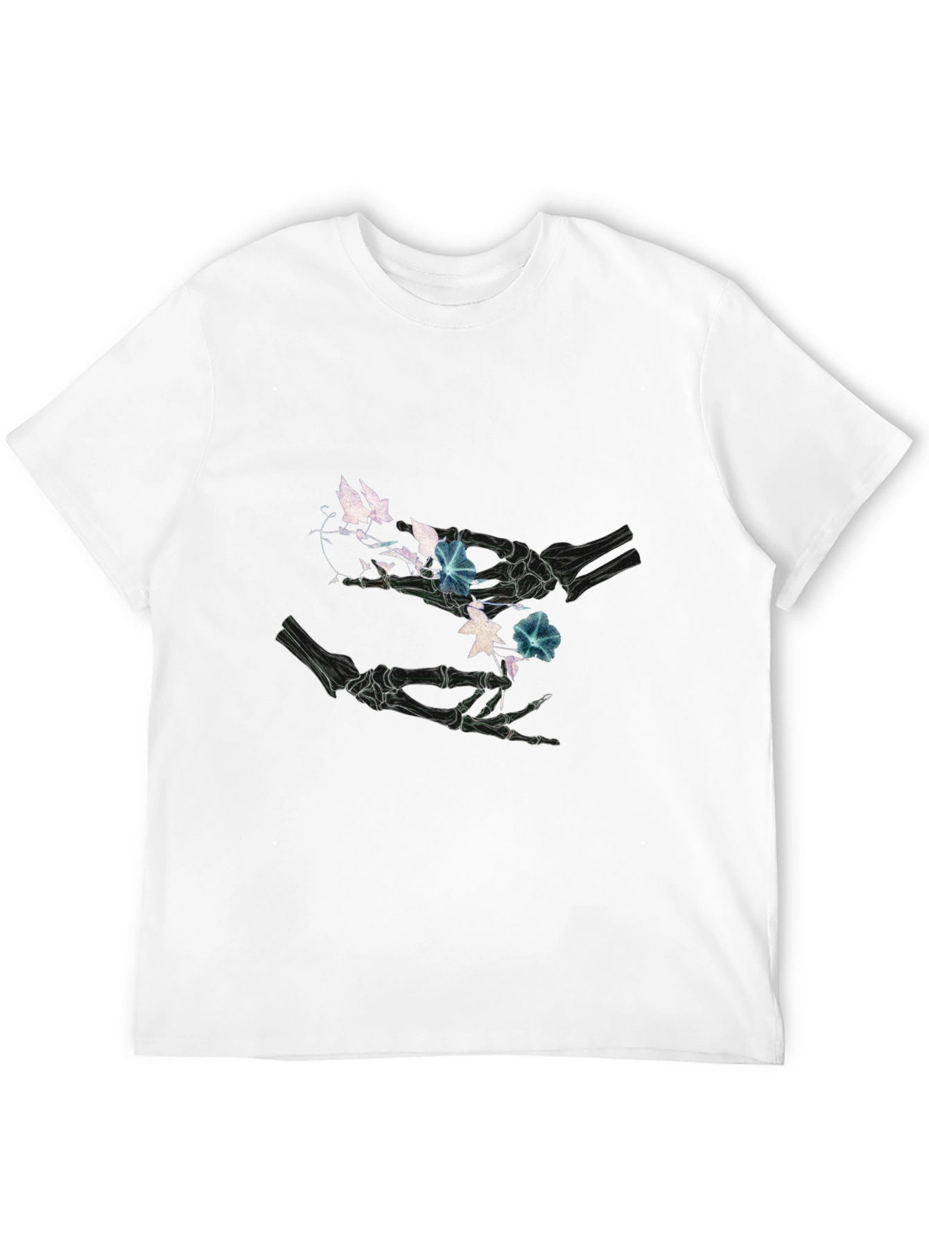 Floral Skeleton Hands Graphic Black T-Shirt