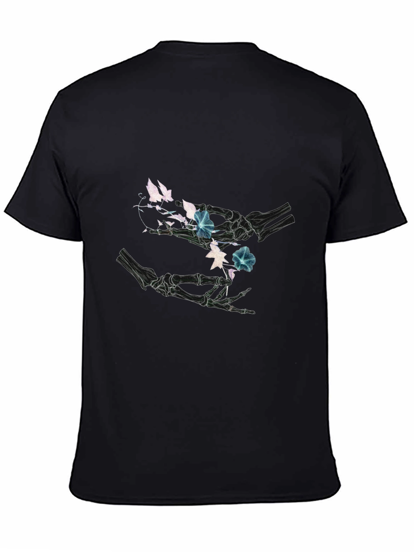 Floral Skeleton Hands Graphic Black T-Shirt