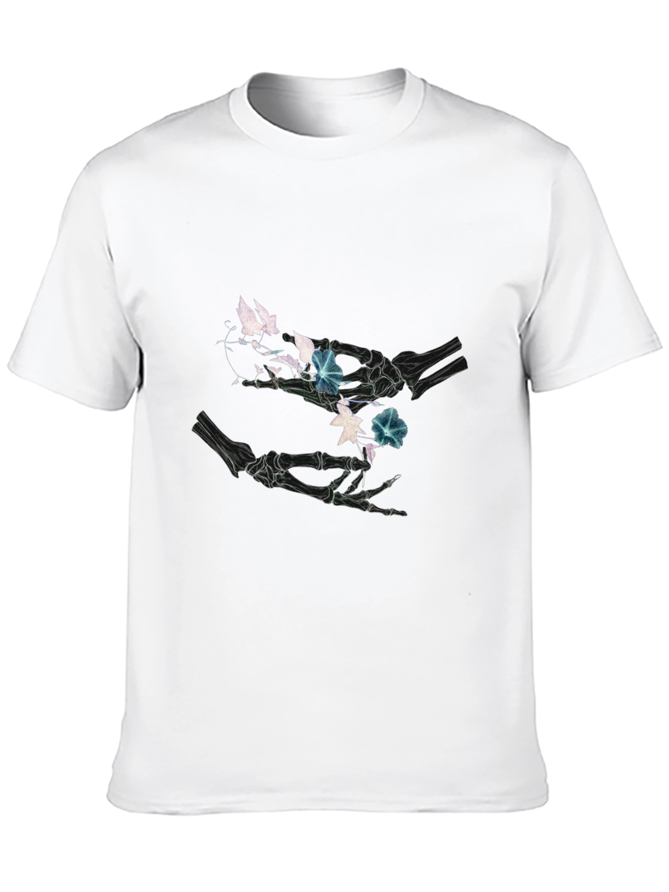 Floral Skeleton Hands Graphic Black T-Shirt