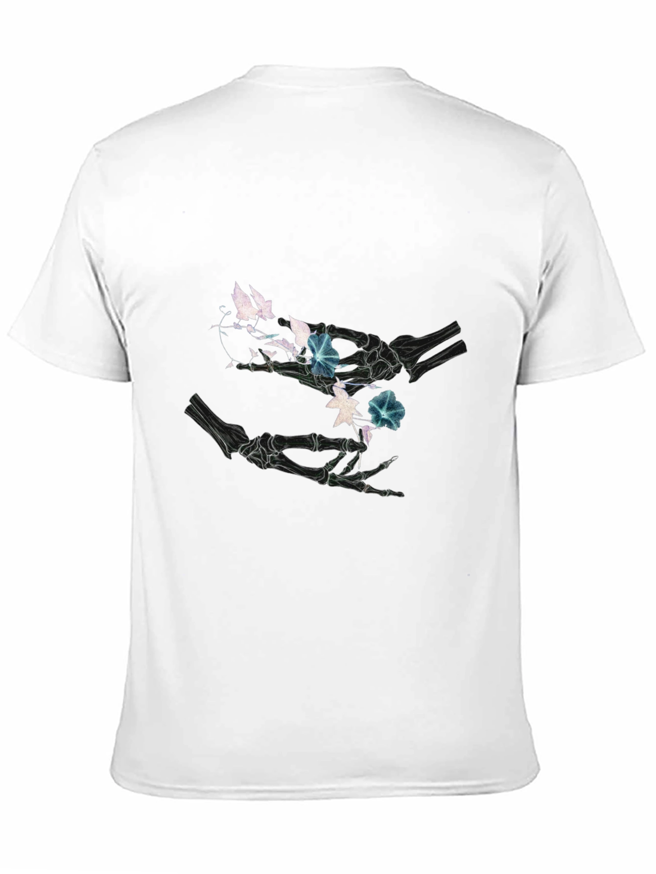Floral Skeleton Hands Graphic Black T-Shirt