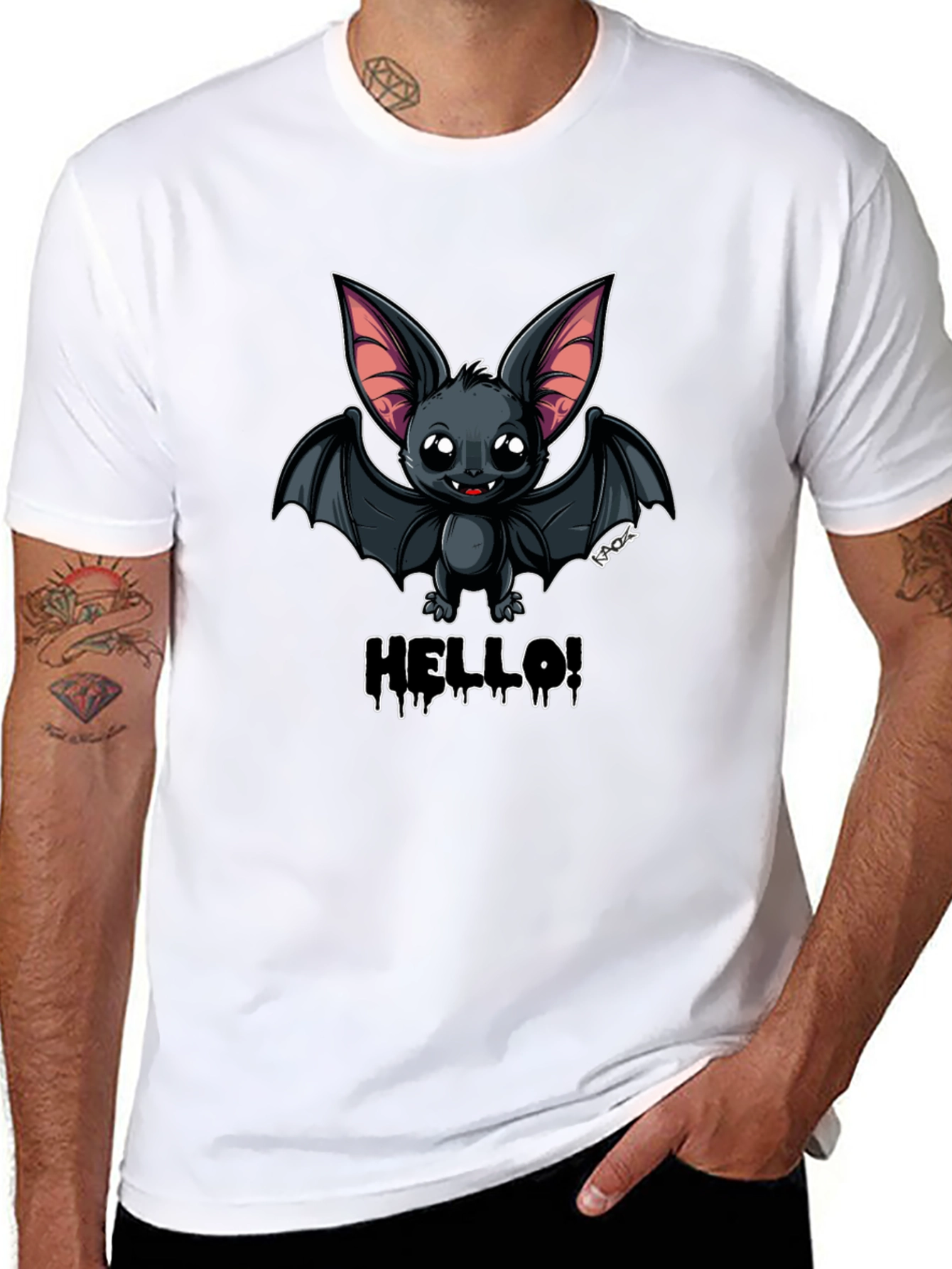 Cute Cartoon Bat T-Shirt - Hello!