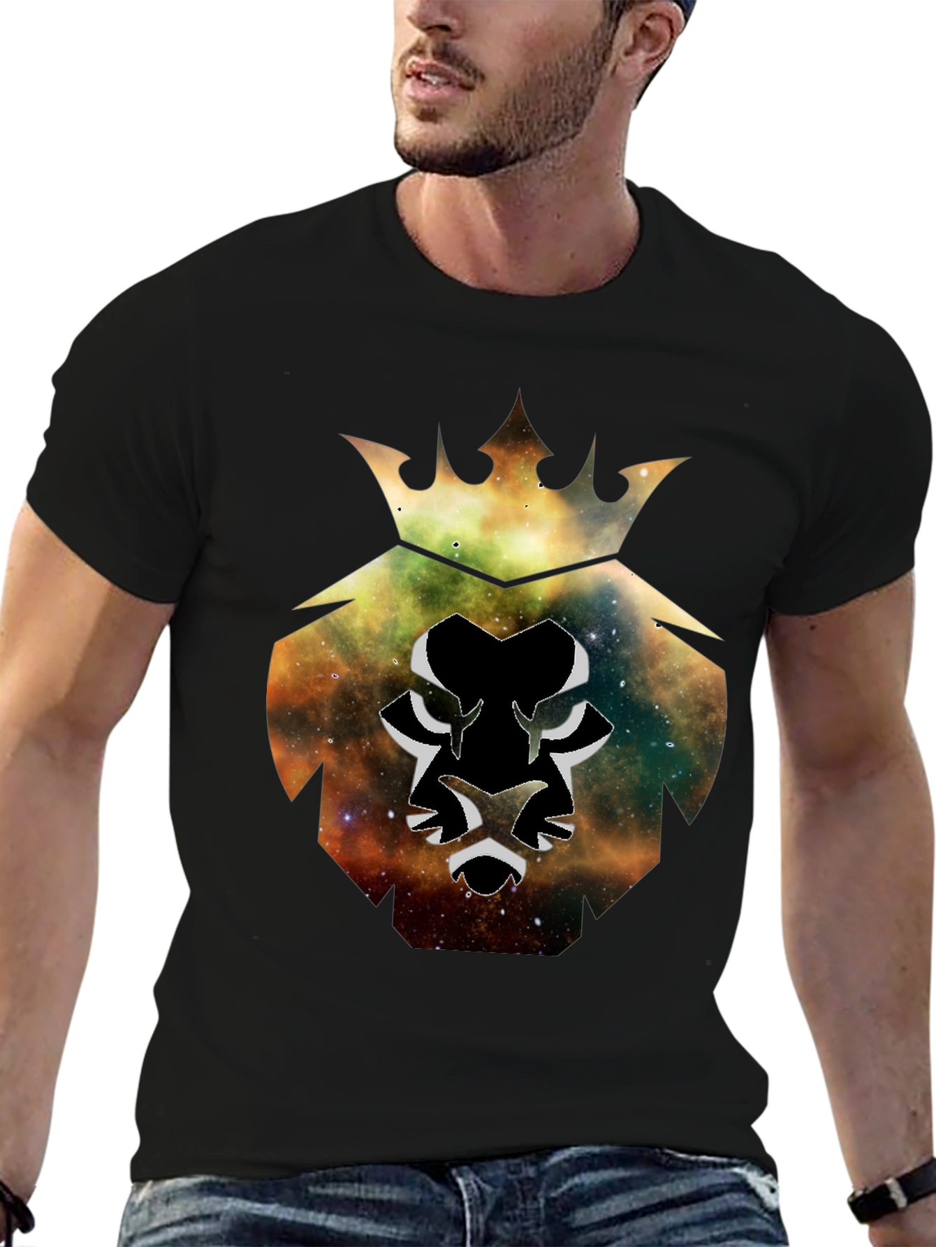 Galaxy Lion King Black T-Shirt