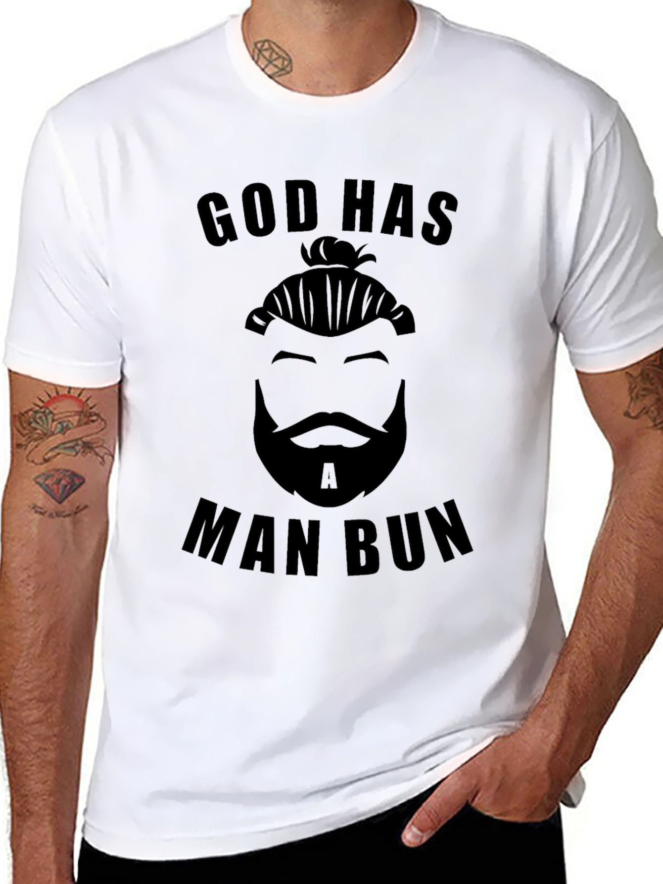 God Has A Man Bun Graphic Tee