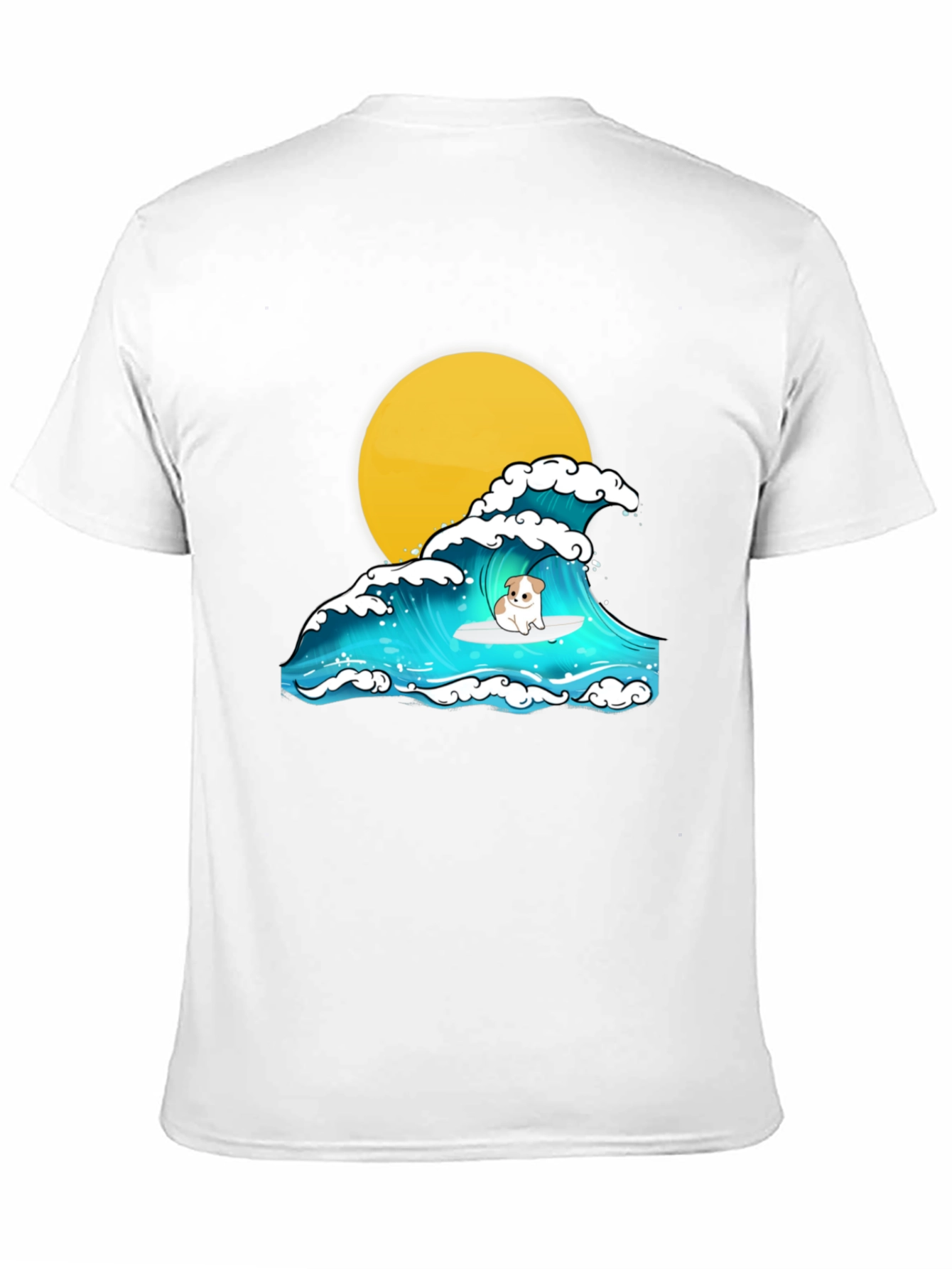 Surfing Dog Graphic Tee - Black Cotton T-Shirt