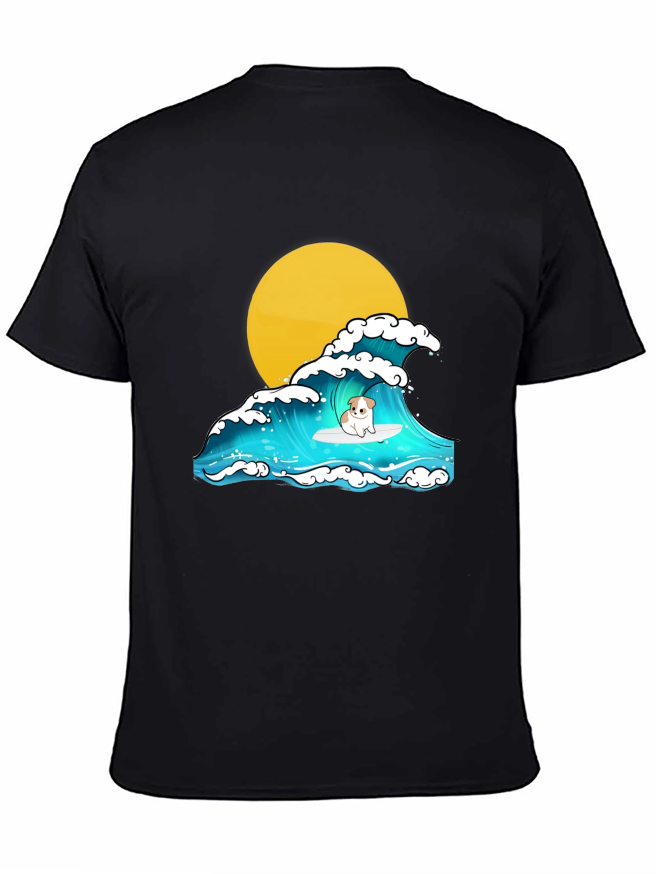 Surfing Dog Graphic Tee - Black Cotton T-Shirt