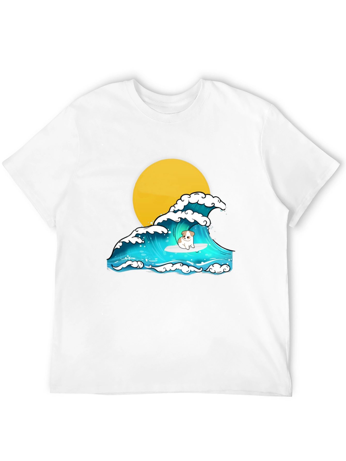 Surfing Dog Graphic Tee - Black Cotton T-Shirt