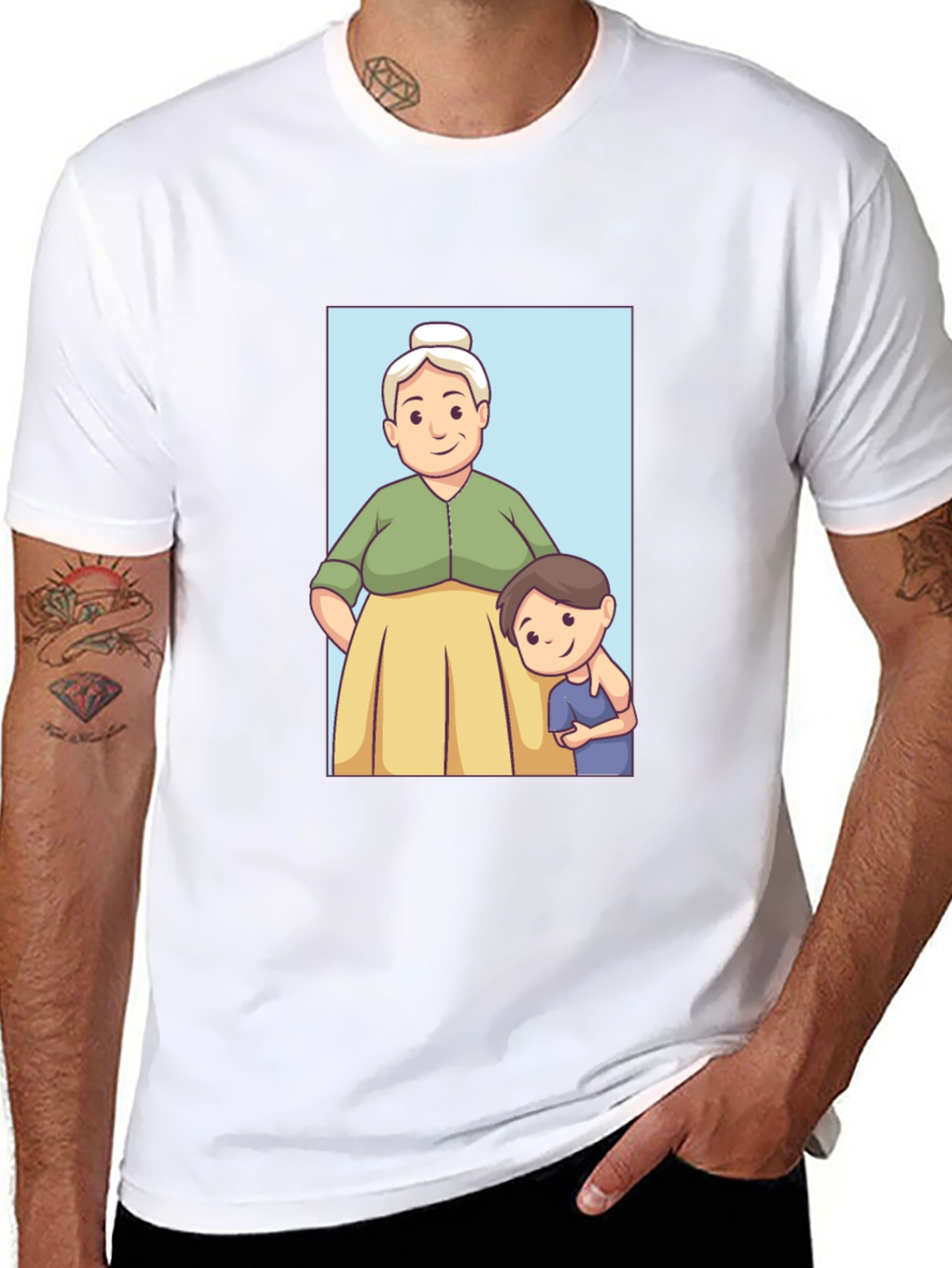 Cartoon Grandma and Grandson T-Shirt