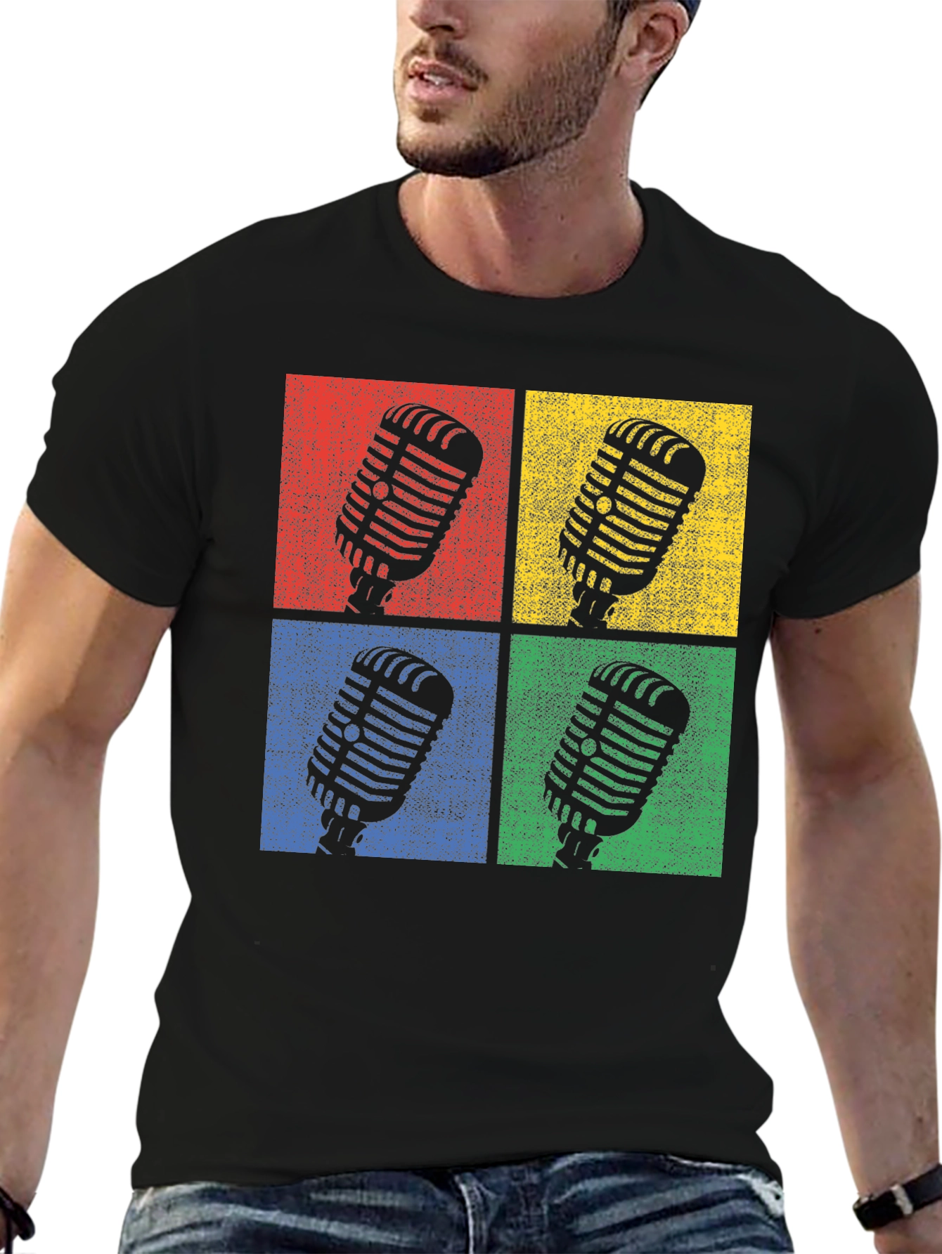 Retro Microphone Graphic Tee - Classic Pop Art Shirt