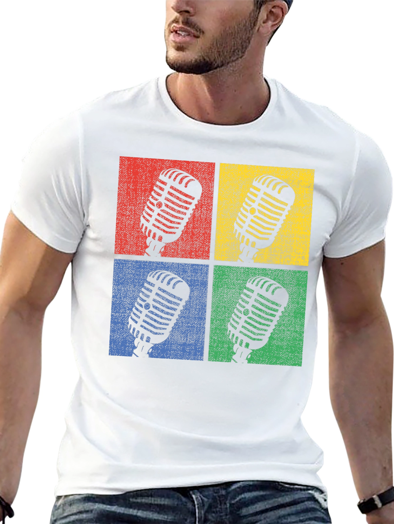 Retro Microphone Graphic Tee - Classic Pop Art Shirt