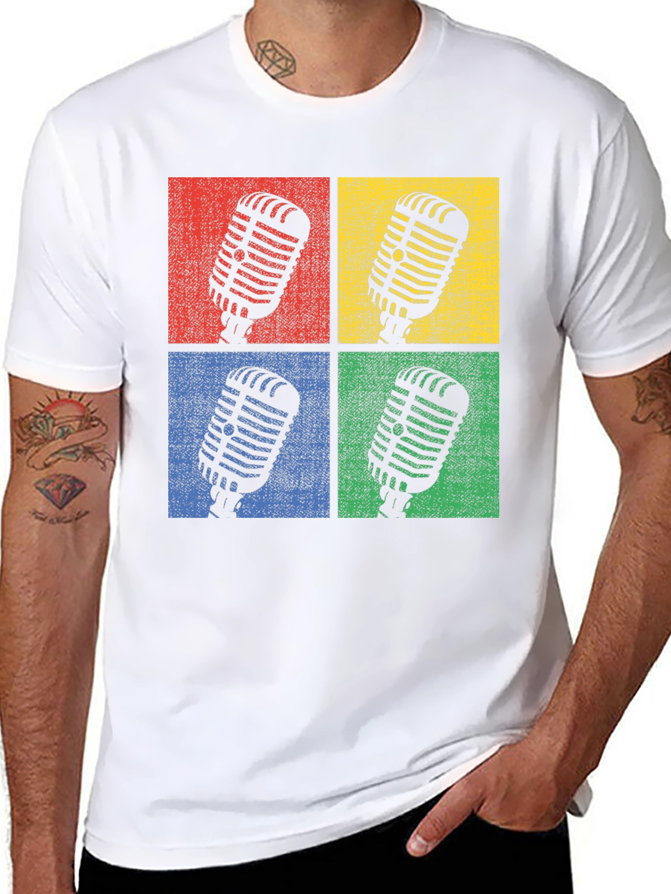 Retro Microphone Graphic Tee - Classic Pop Art Shirt