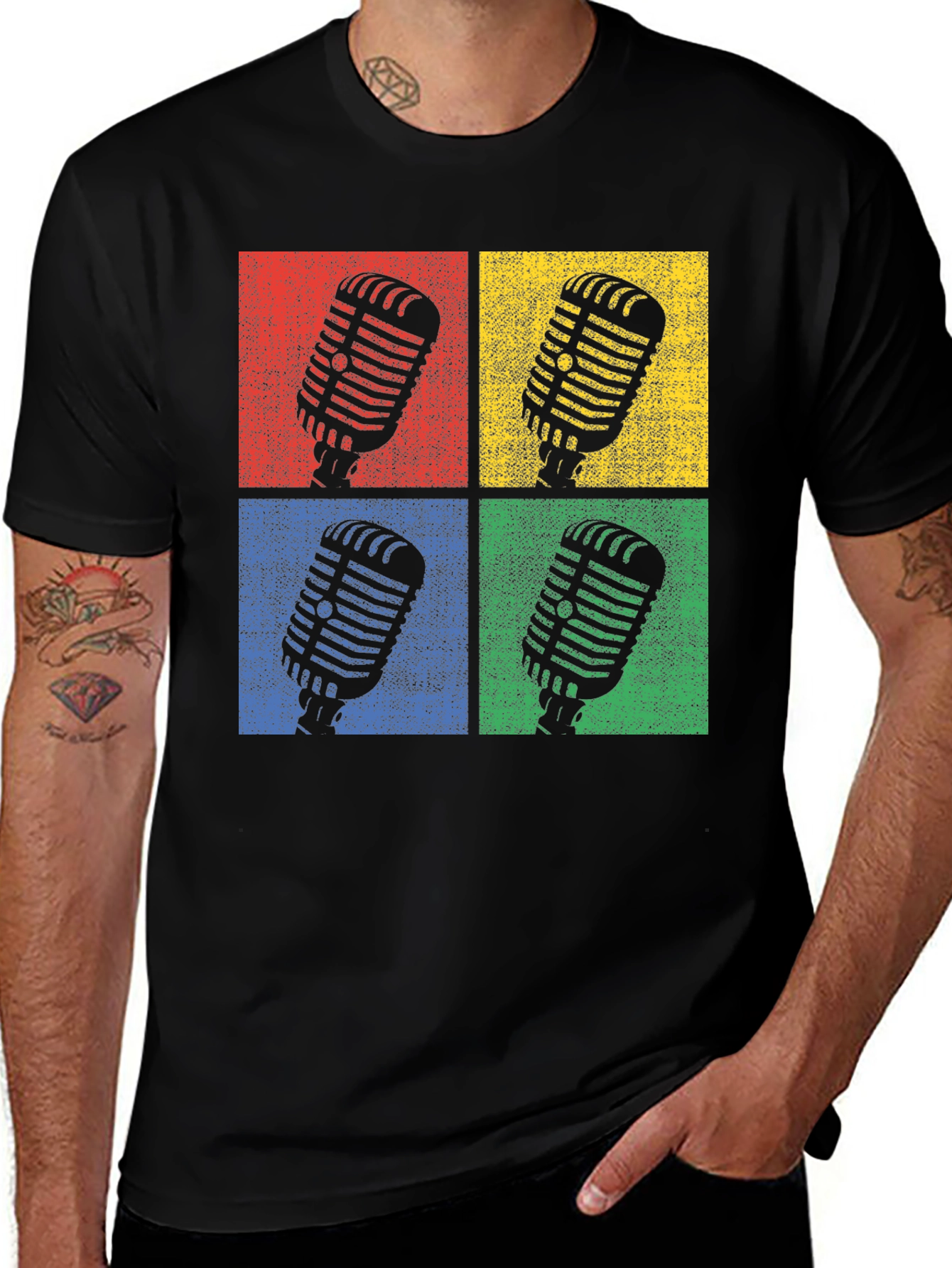 Retro Microphone Graphic Tee - Classic Pop Art Shirt