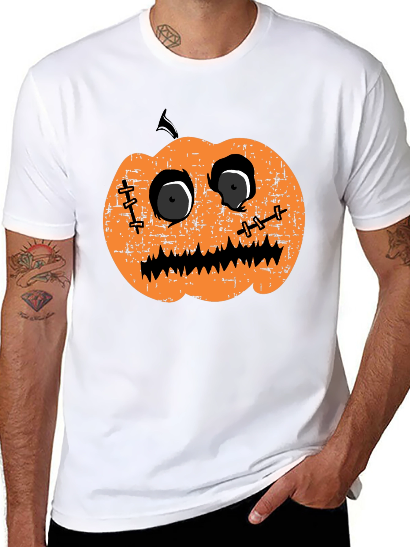 Halloween Pumpkin Face Graphic Tee - Black T-Shirt