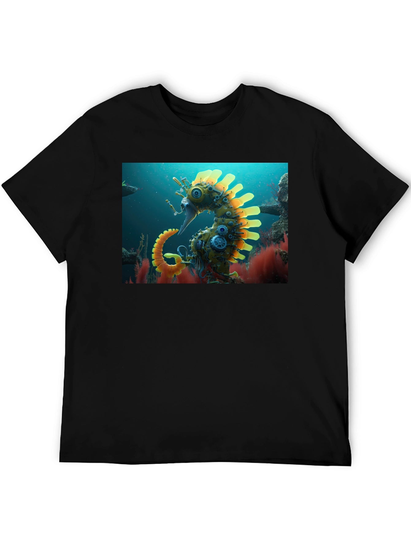 Steampunk Seahorse Graphic Tee - Unique Art Shirt