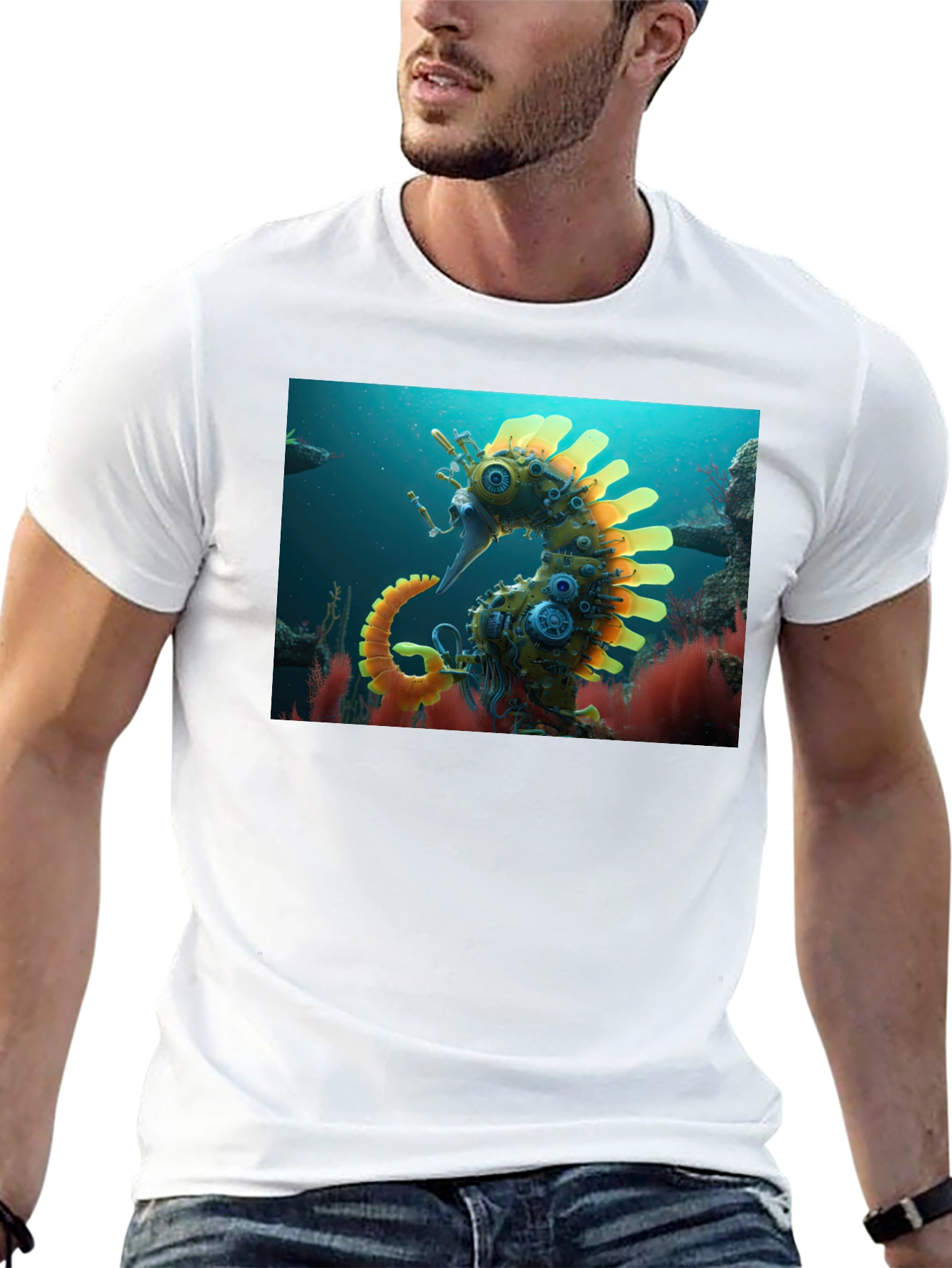 Steampunk Seahorse Graphic Tee - Unique Art Shirt
