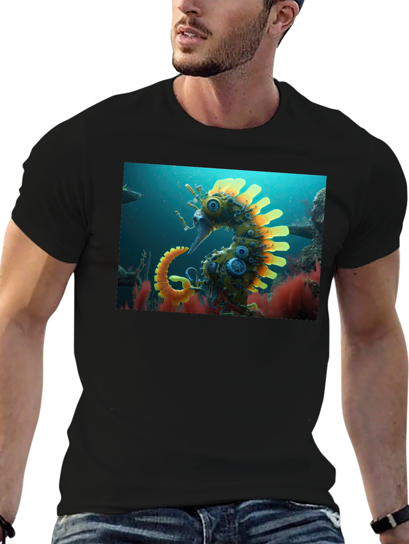 Steampunk Seahorse Graphic Tee - Unique Art Shirt