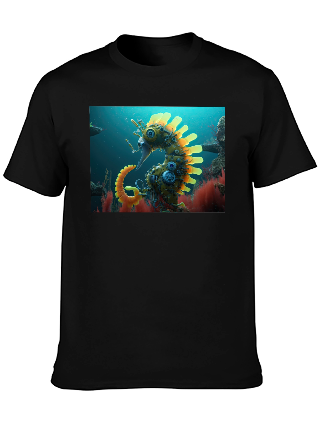 Steampunk Seahorse Graphic Tee - Unique Art Shirt