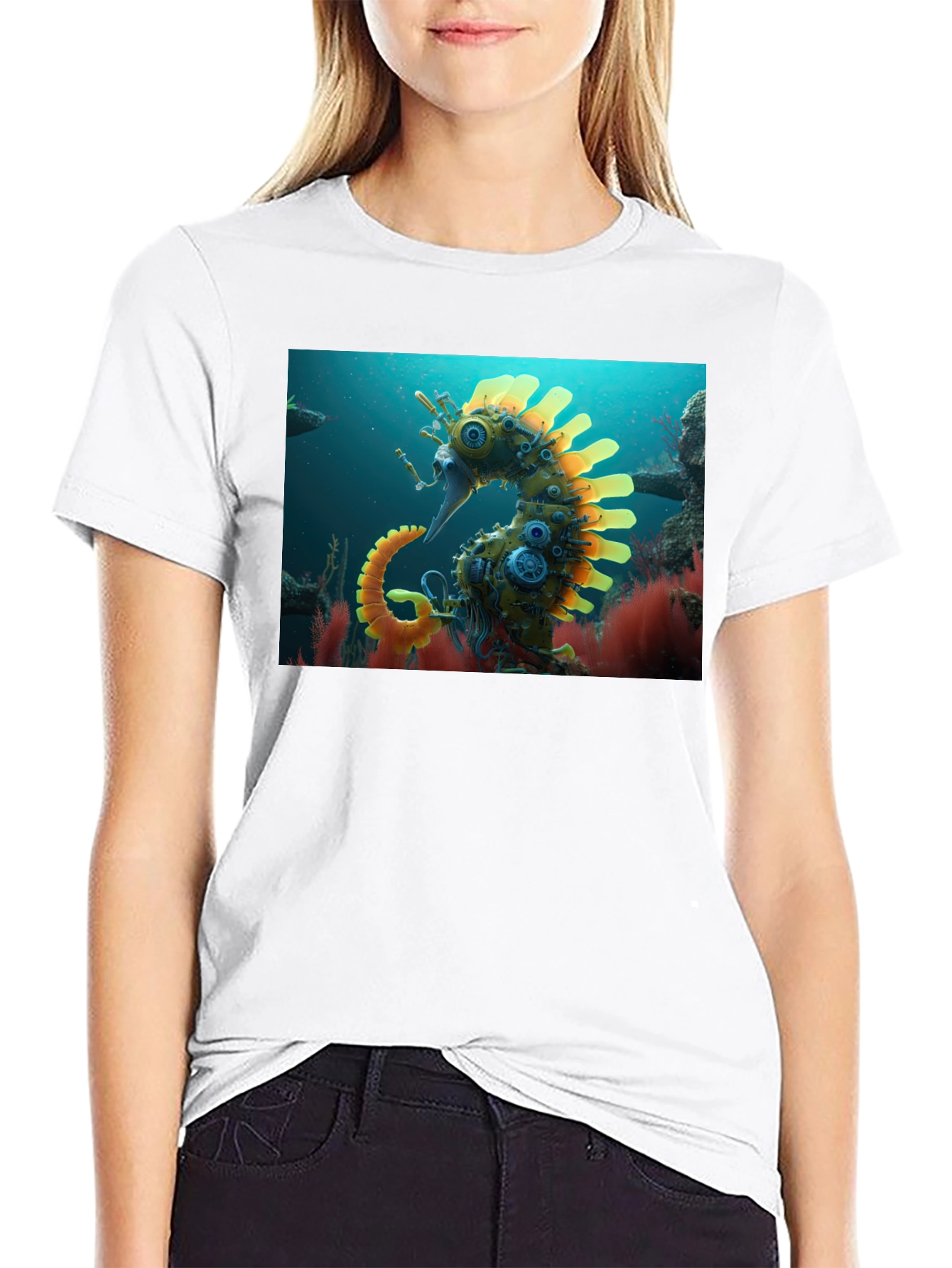 Steampunk Seahorse Graphic Tee - Unique Art Shirt