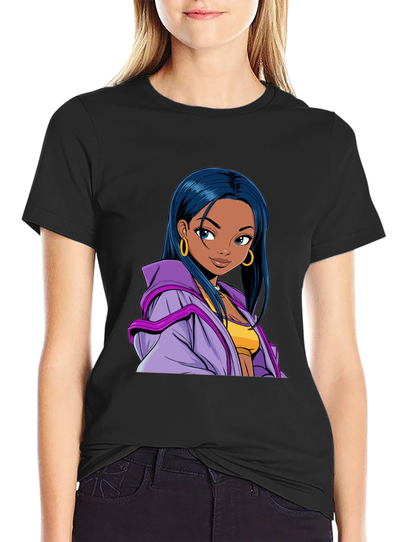 Anime Girl Graphic T-Shirt - Black Casual Tee