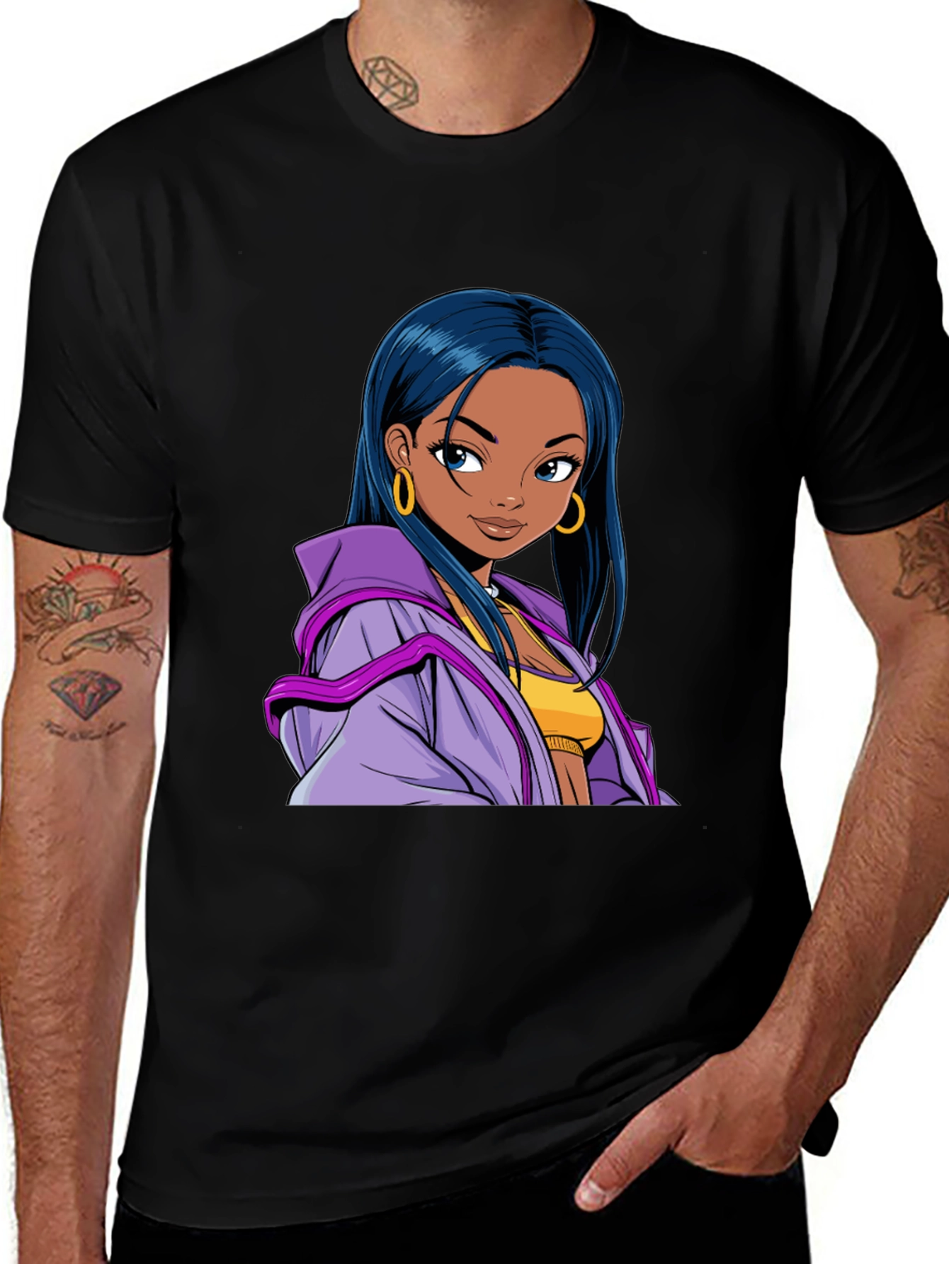 Anime Girl Graphic T-Shirt - Black Casual Tee