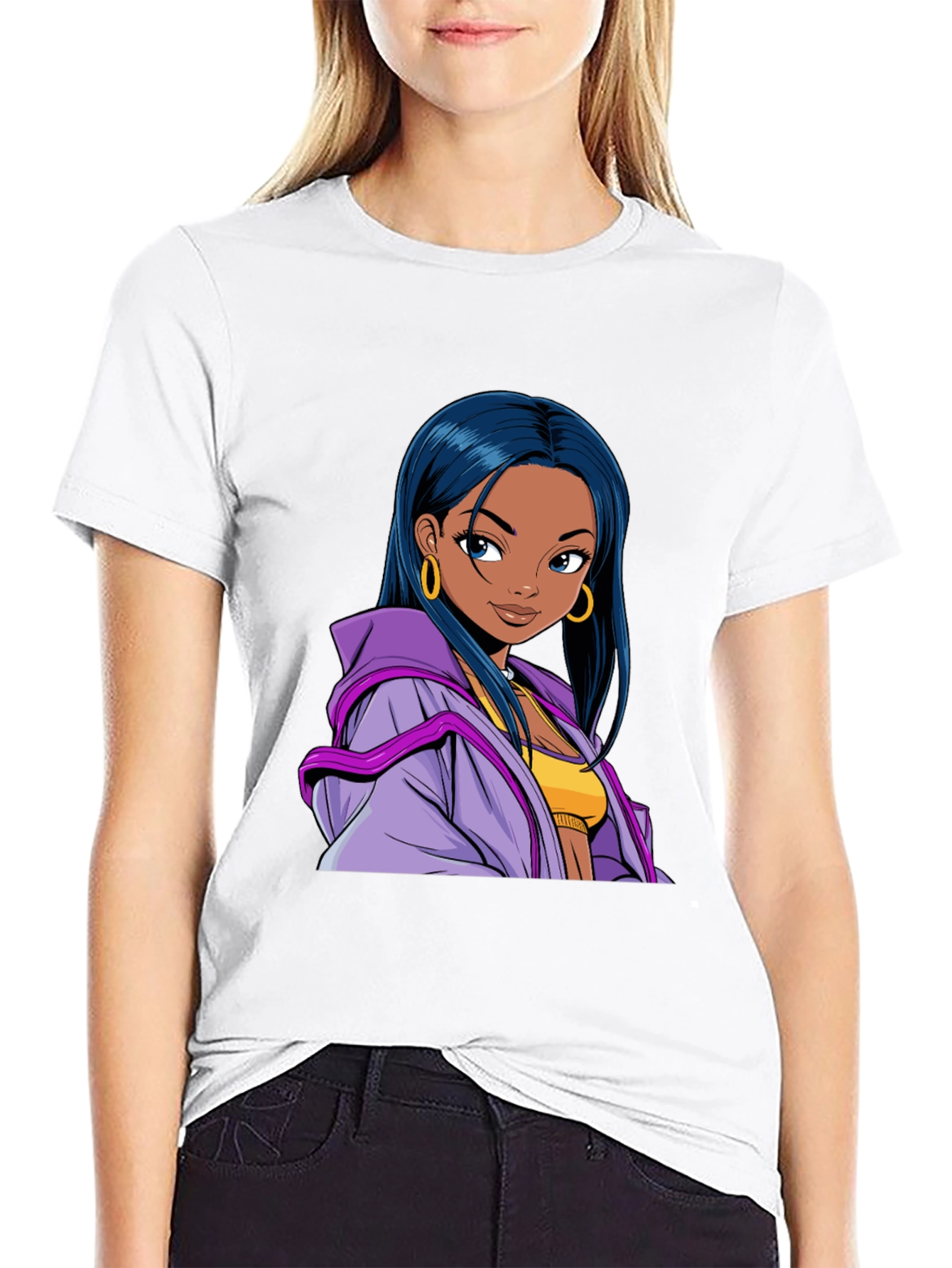 Anime Girl Graphic T-Shirt - Black Casual Tee