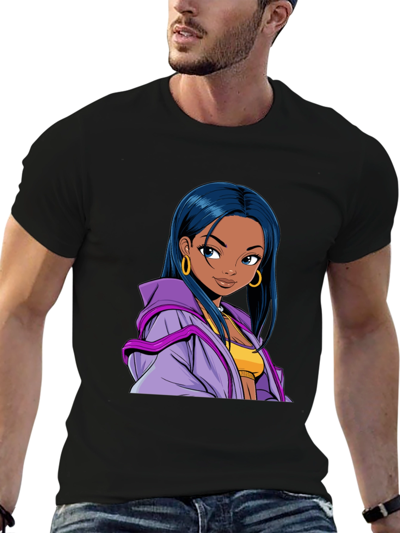 Anime Girl Graphic T-Shirt - Black Casual Tee