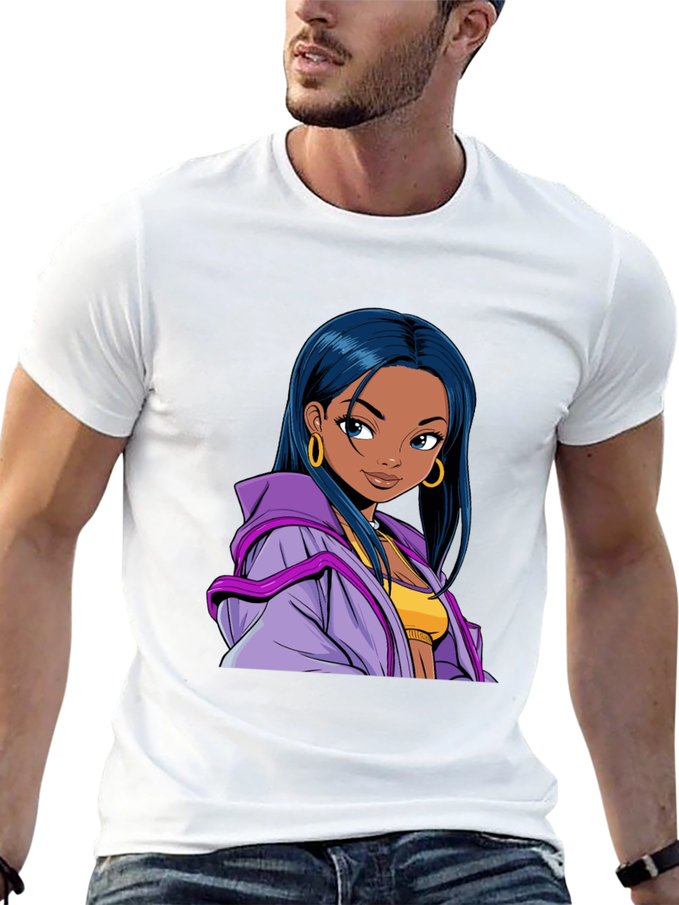 Anime Girl Graphic T-Shirt - Black Casual Tee
