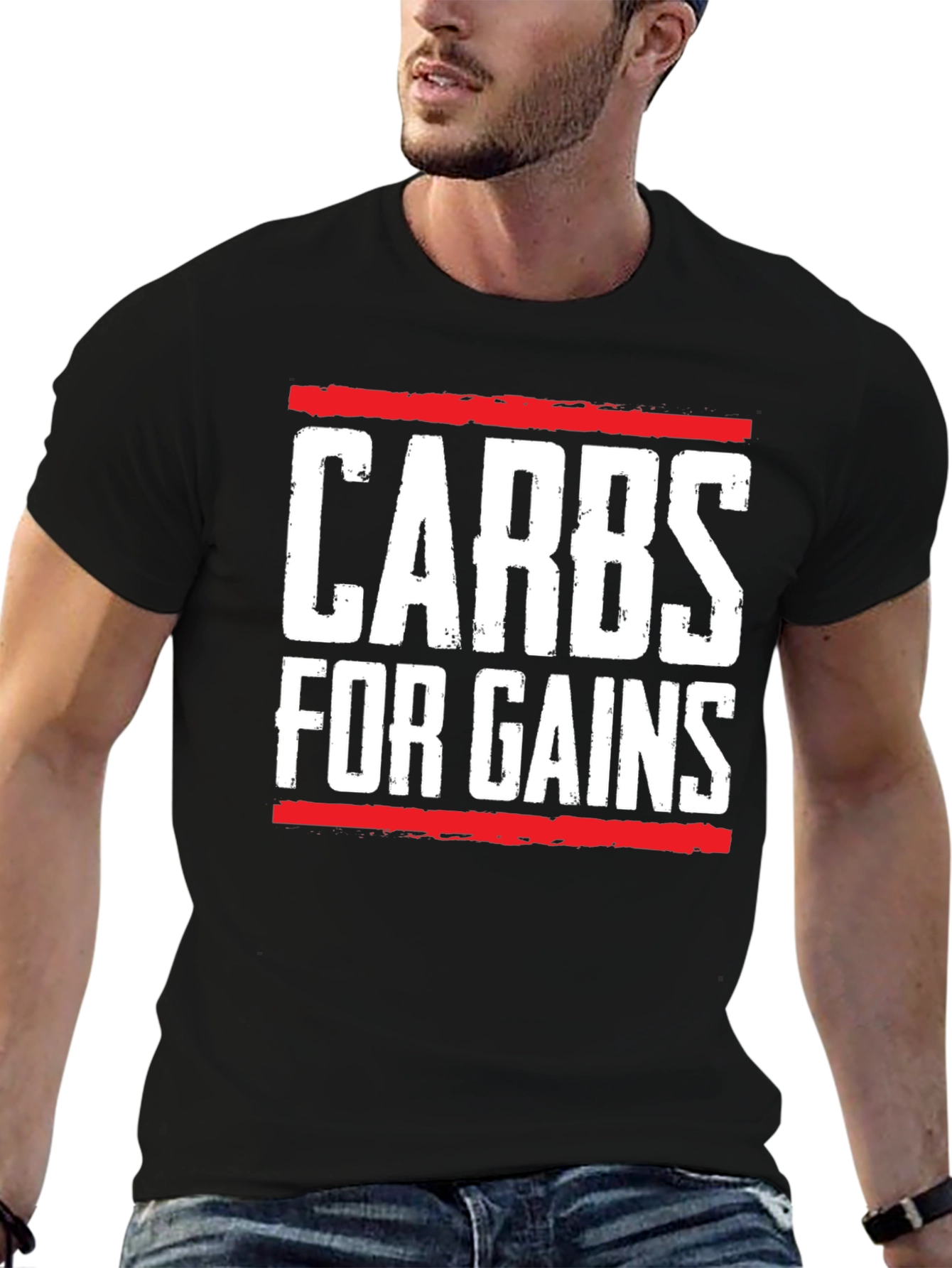 Carbs for Gains Black Graphic T-Shirt