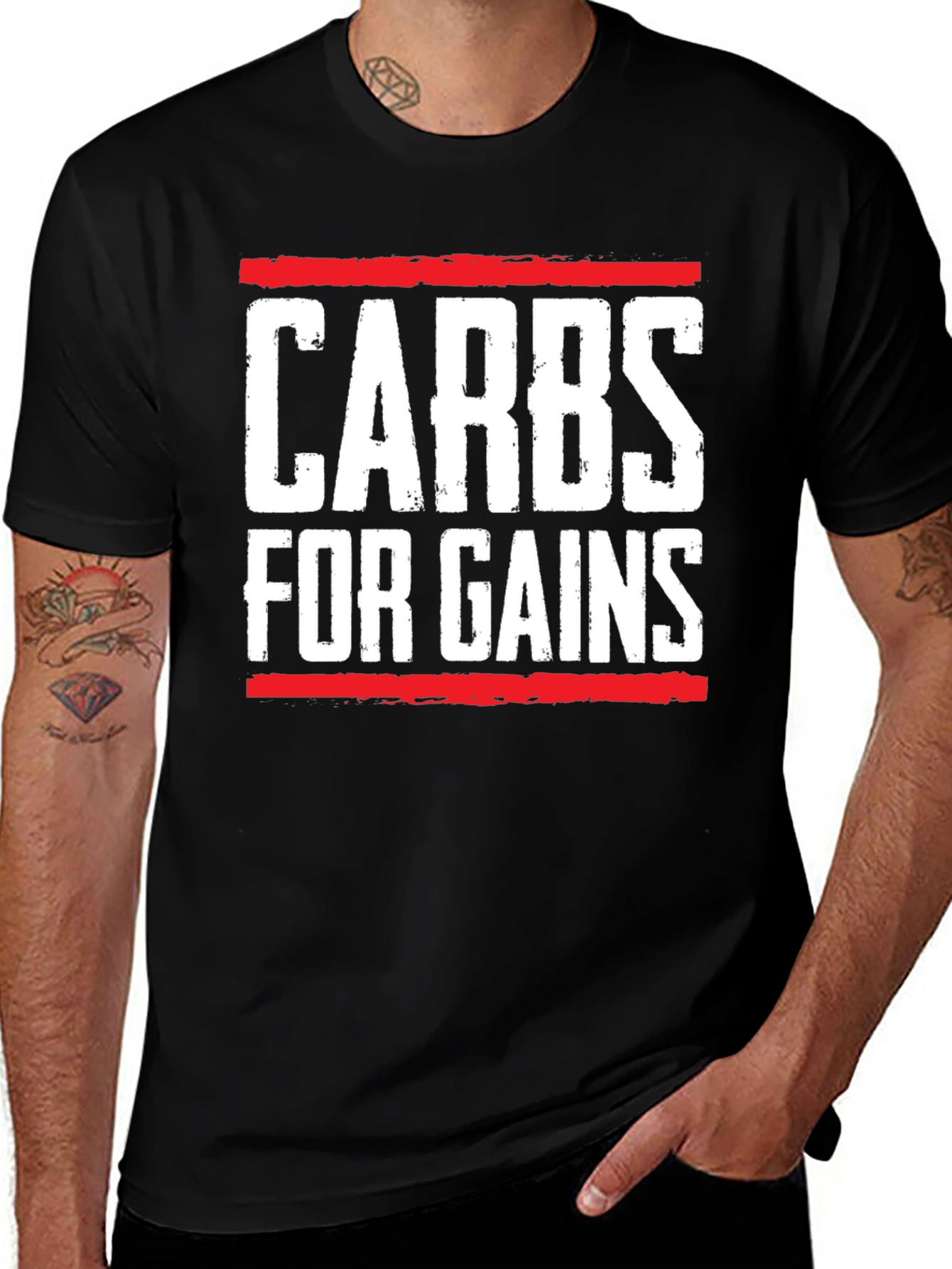Carbs for Gains Black Graphic T-Shirt