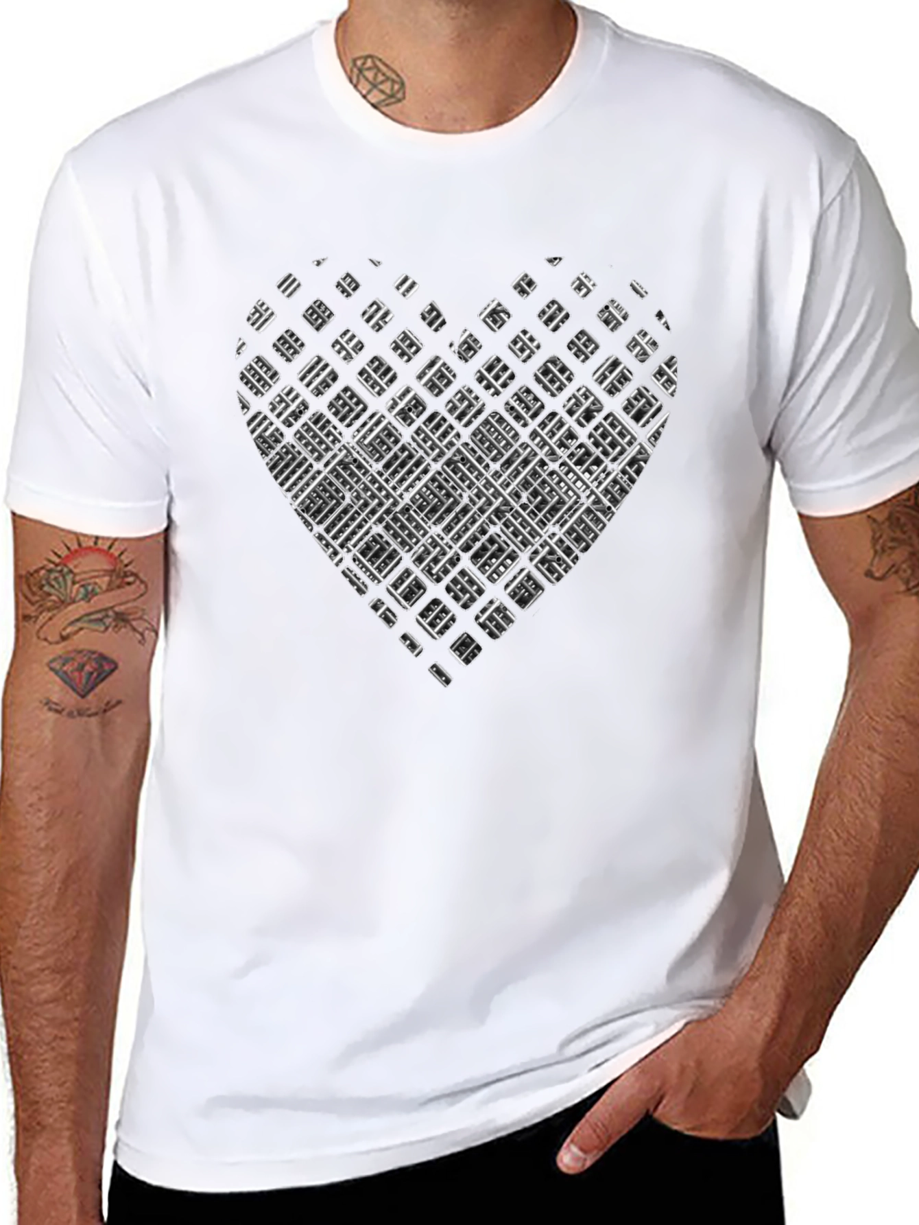 Abstract Heart Grid Graphic Tee
